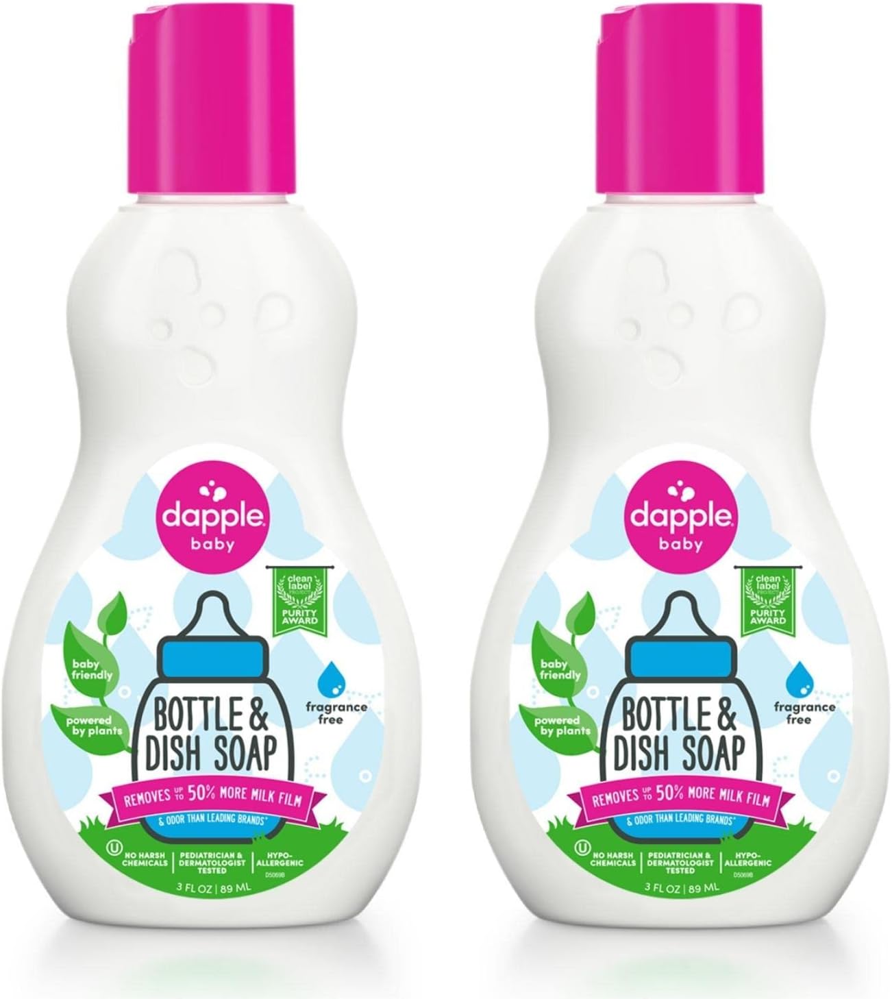 Dapple Baby Bottle Soap, Hypoallergenic Dish Soap for Baby Bottles, Powered by Plants, 1 Pump Included, Packaging May Vary, Fragrance Free, 16.9 Fl Oz (Pack of 3)