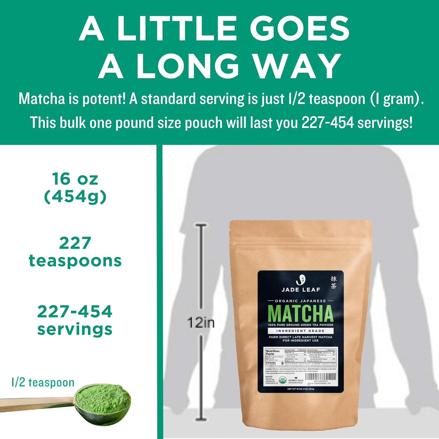 Jade Leaf Matcha Organic Green Tea Powder - Culinary Grade Premium Second Harvest - Authentic Japanese Origin (1.06 Ounce Pouch)