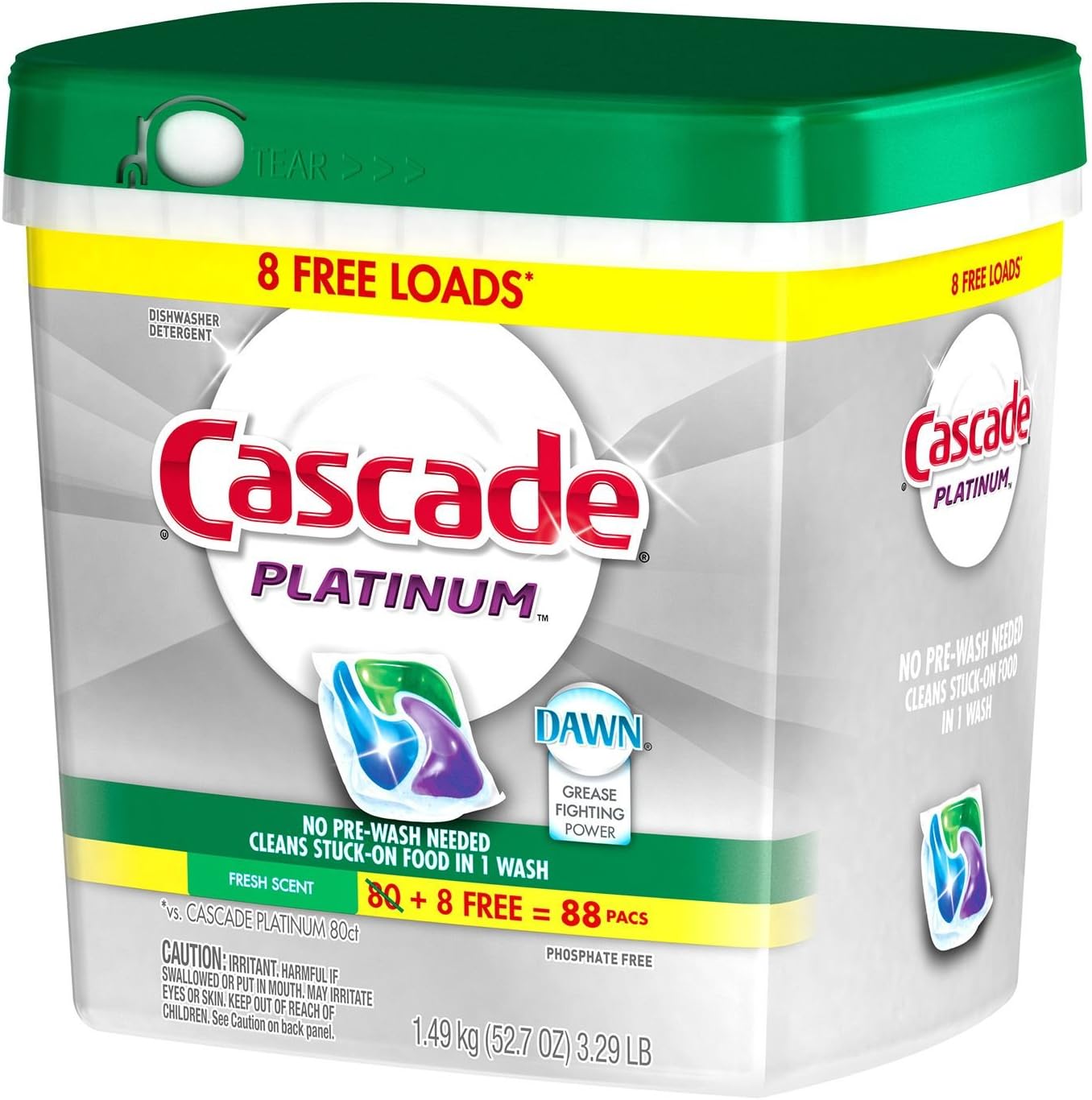 Cascade Platinum Dishwasher Pods, Detergent, Soap Pods, Actionpacs with Dishwasher Cleaner and Deodorizer Action, Fresh, 62 Count