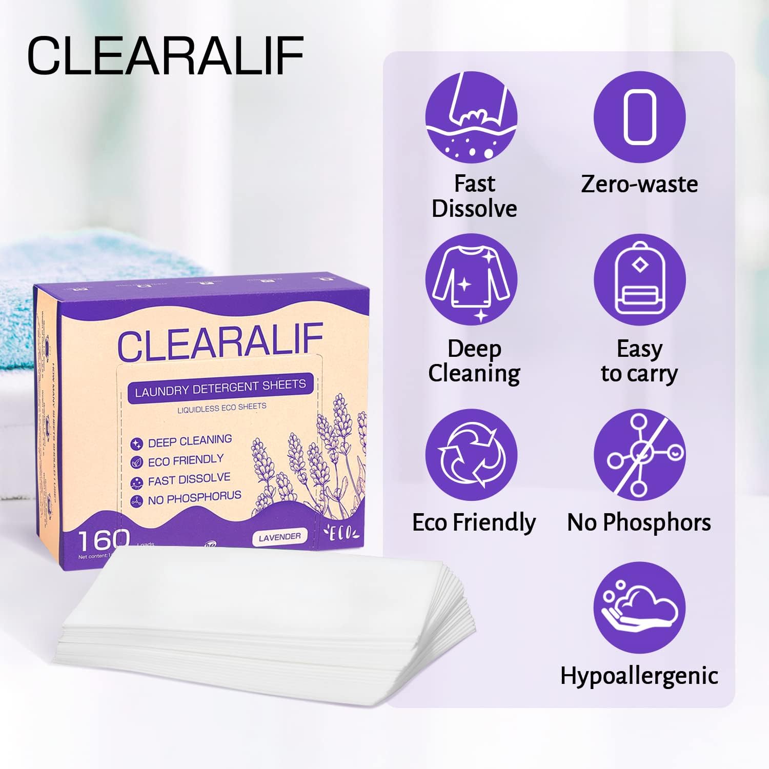CLEARALIF Laundry Detergent Sheets Up to 160 Loads, Fresh Linen - Great For Travel,Apartments, Dorms,Laundry Detergent Strips Eco Friendly & Hypoallergenic