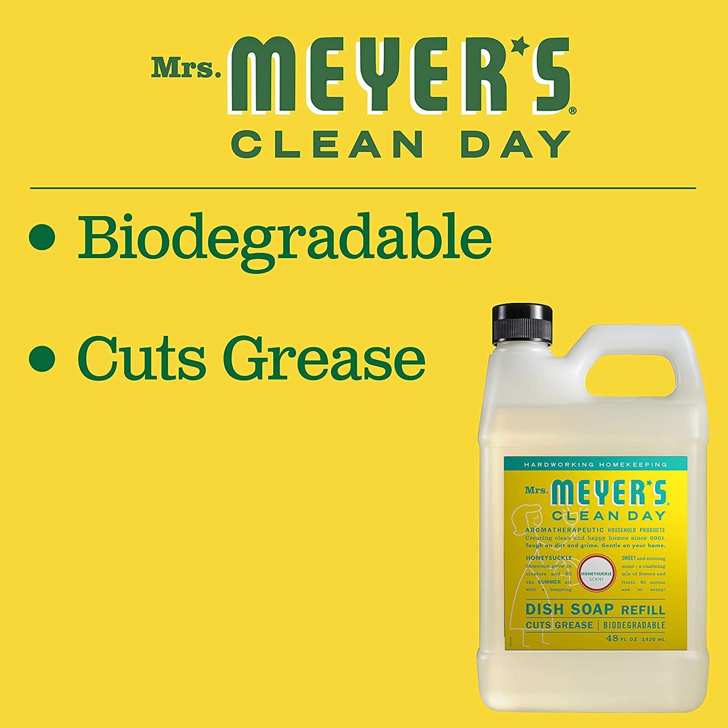 MRS. MEYER'S CLEAN DAY Liquid Dish Soap, Biodegradable Formula, Basil, 16 fl. oz - Pack of 3