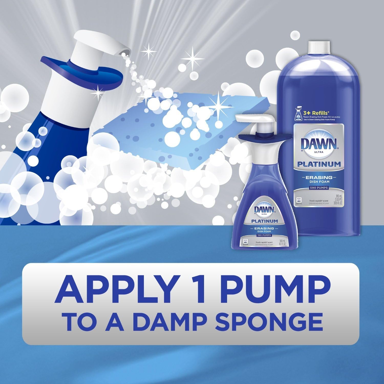 Dawn Ultra Platinum Foam Dishwashing Foam, Fresh Rapids Scent, 10.1 fl oz (Packaging May Vary)