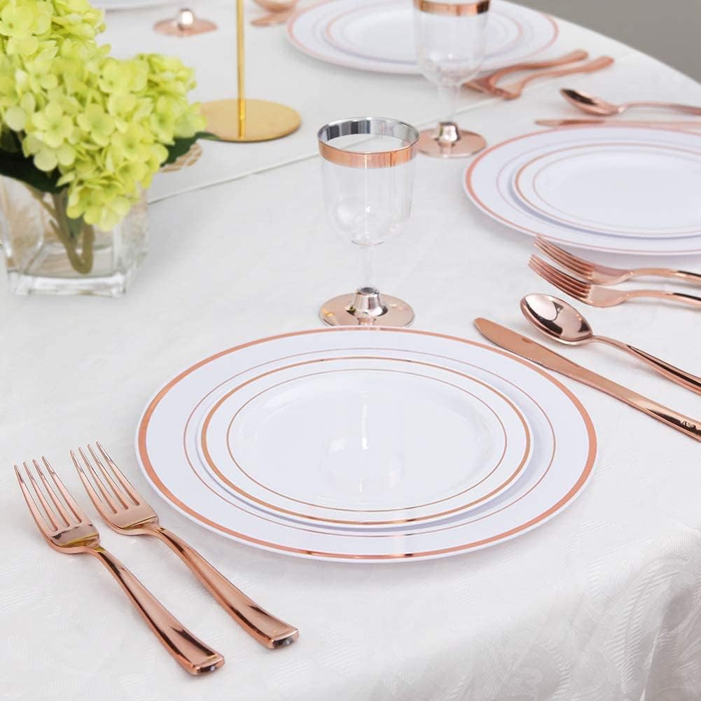 WDF300 Pieces Gold Plastic Silverware - Heavy Duty Disposable Gold Cutlery Set Plastic Gold Silverware Set Plastic Includes 100 Forks, 100 Spoons, 100 Knives