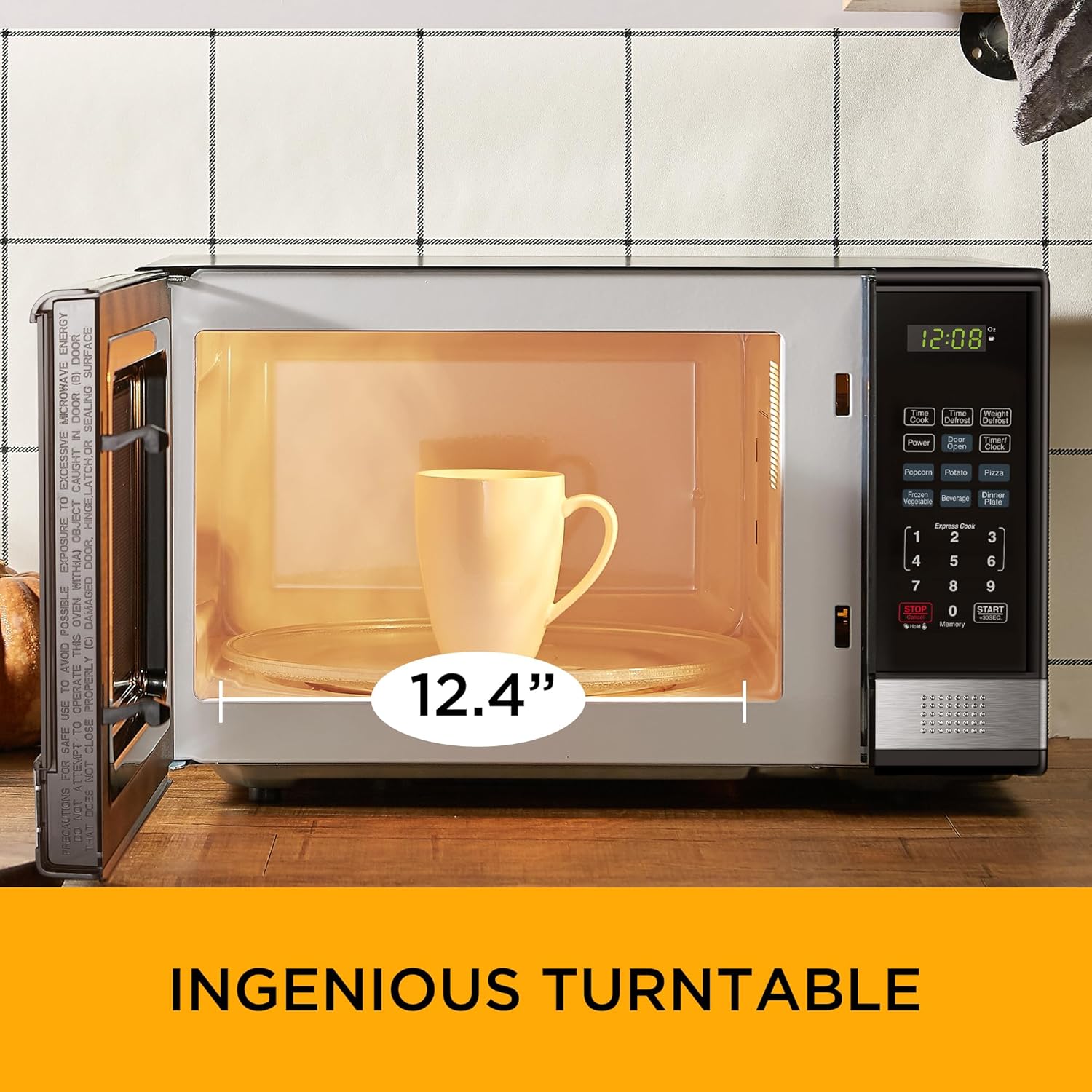 BLACK+DECKER EM720CB7 Digital Microwave Oven with Turntable Push-Button Door, Child Safety Lock, 700W, Stainless Steel, 0.7 Cu.ft