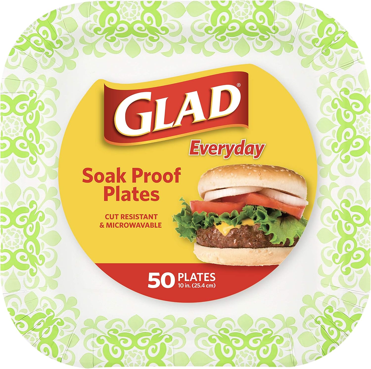 Glad Square Disposable Paper Plates for All Occasions | Soak Proof, Cut Proof, Microwaveable Heavy Duty Disposable Plates | 8.5