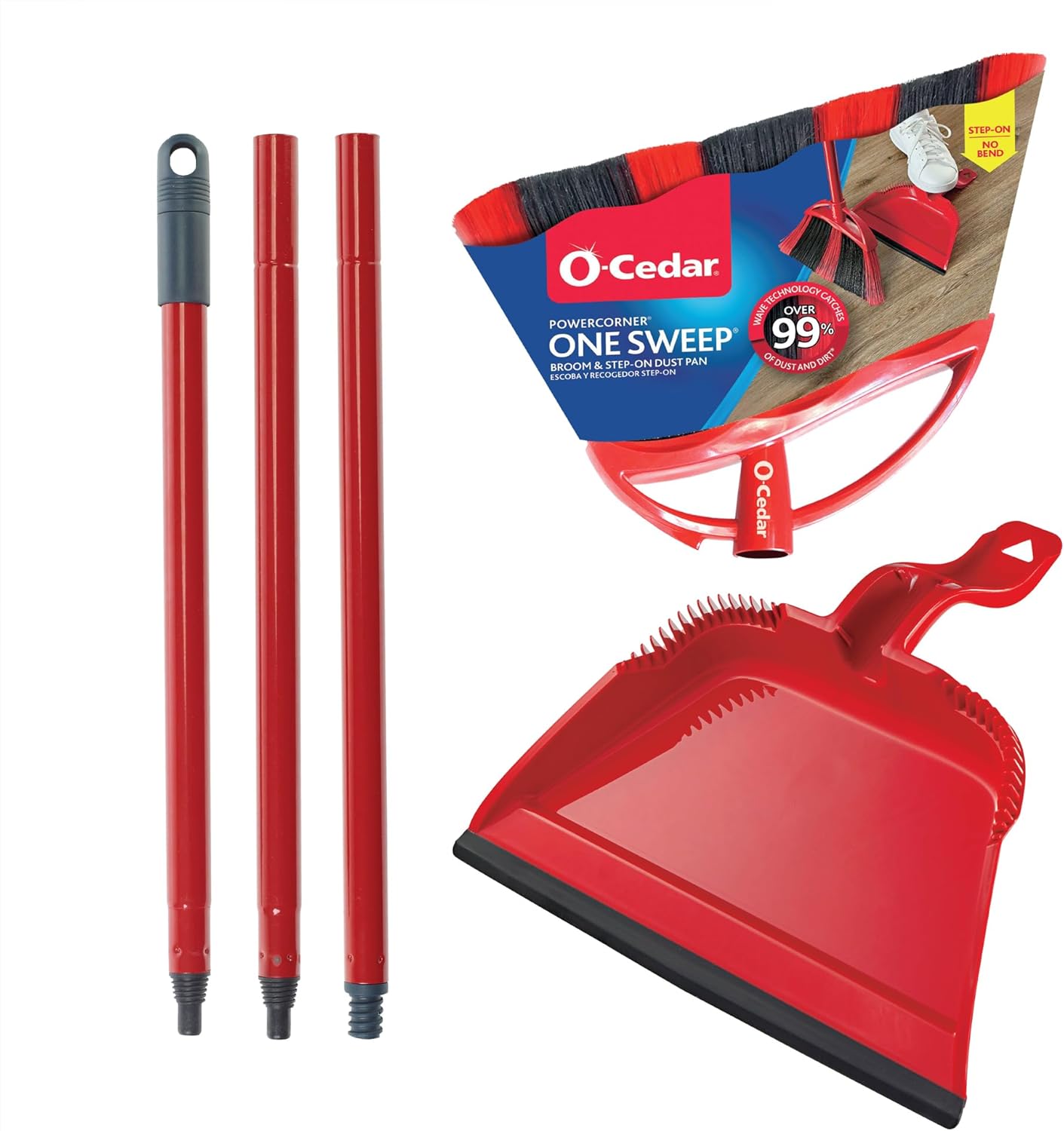 O-Cedar One Sweep Broom with Step-On Dustpan | Remove 99% with One Sweep | Lightweight Quiet Cleaning Tool | Ideal for Pet Owners