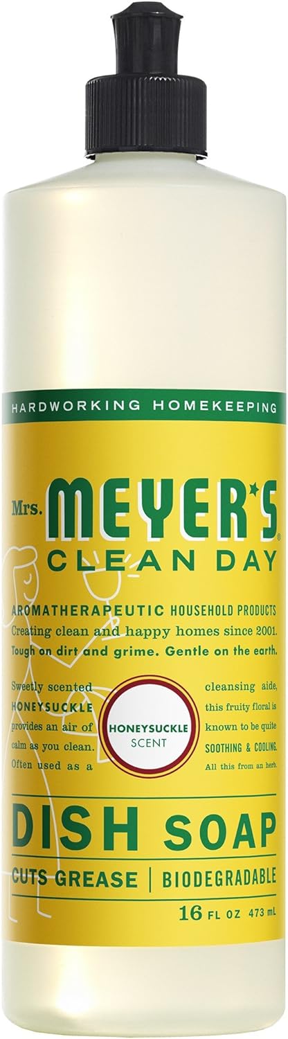 MRS. MEYER'S CLEAN DAY Liquid Dish Soap, Biodegradable Formula, Basil, 16 fl. oz - Pack of 3