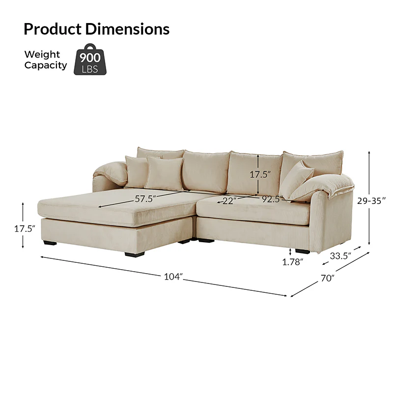 Aladino 2-Piece Upholstered Reversible Sectional Sofa with Storage