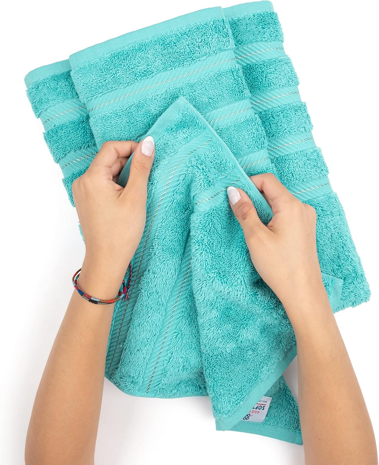 American Soft Linen Luxury 6 Piece Towel Set, 2 Bath Towels 2 Hand Towels 2 Washcloths, 100% Cotton Turkish Towels for Bathroom, Light Grey Towel Sets