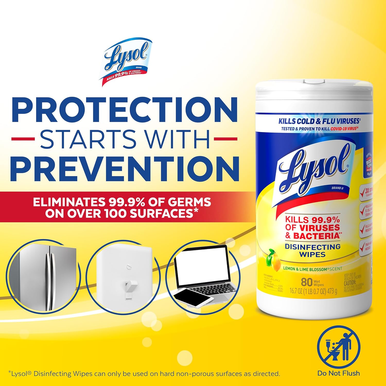 Lysol Disinfectant Wipes, Multi-Surface Antibacterial Cleaning Wipes, For Disinfecting and Cleaning, Lemon and Lime Blossom, 80 Count (Pack of 3)