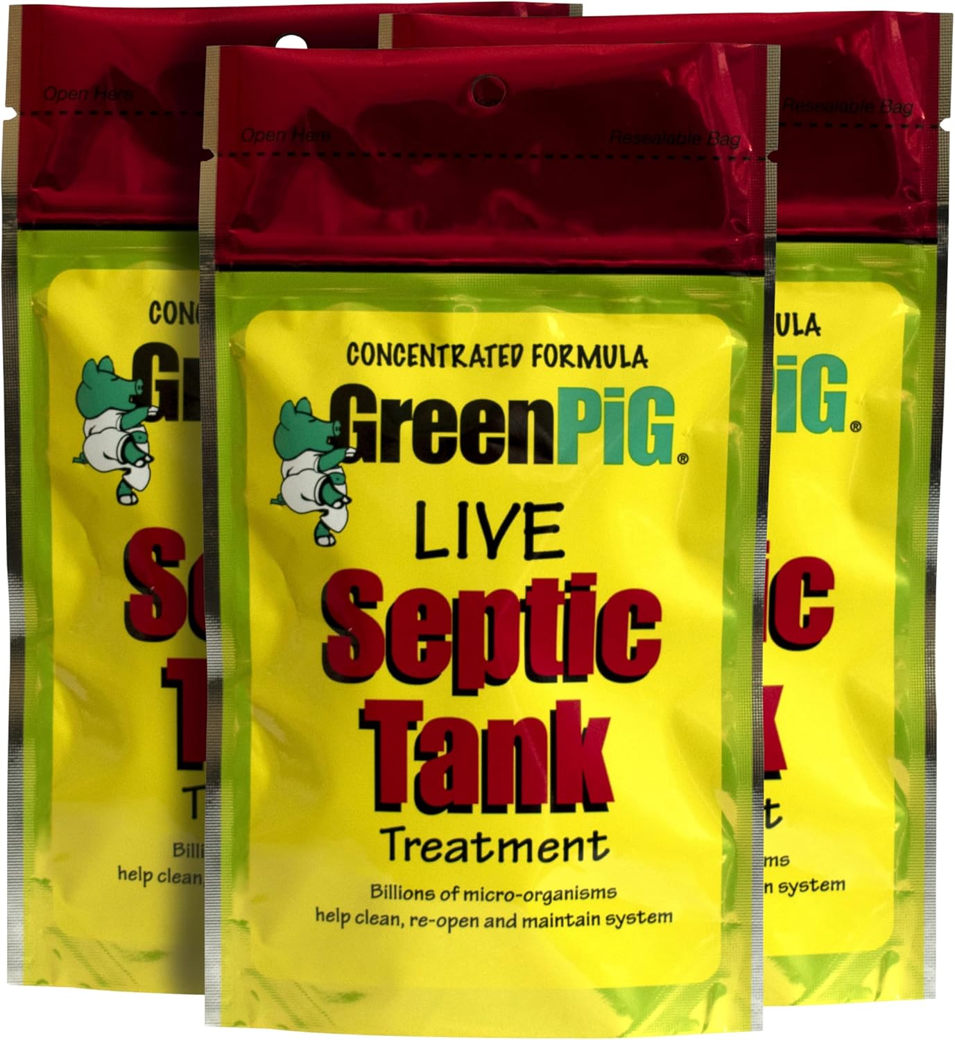 Green Pig 52 Live Septic Tank Treatment Ultimate Solution in Preventing Expensive Backups, Clogs, or Drain Field Failures with 4-Easy Drop-in and Flush, 1-Year Supply- 4 Packets, 4 Count