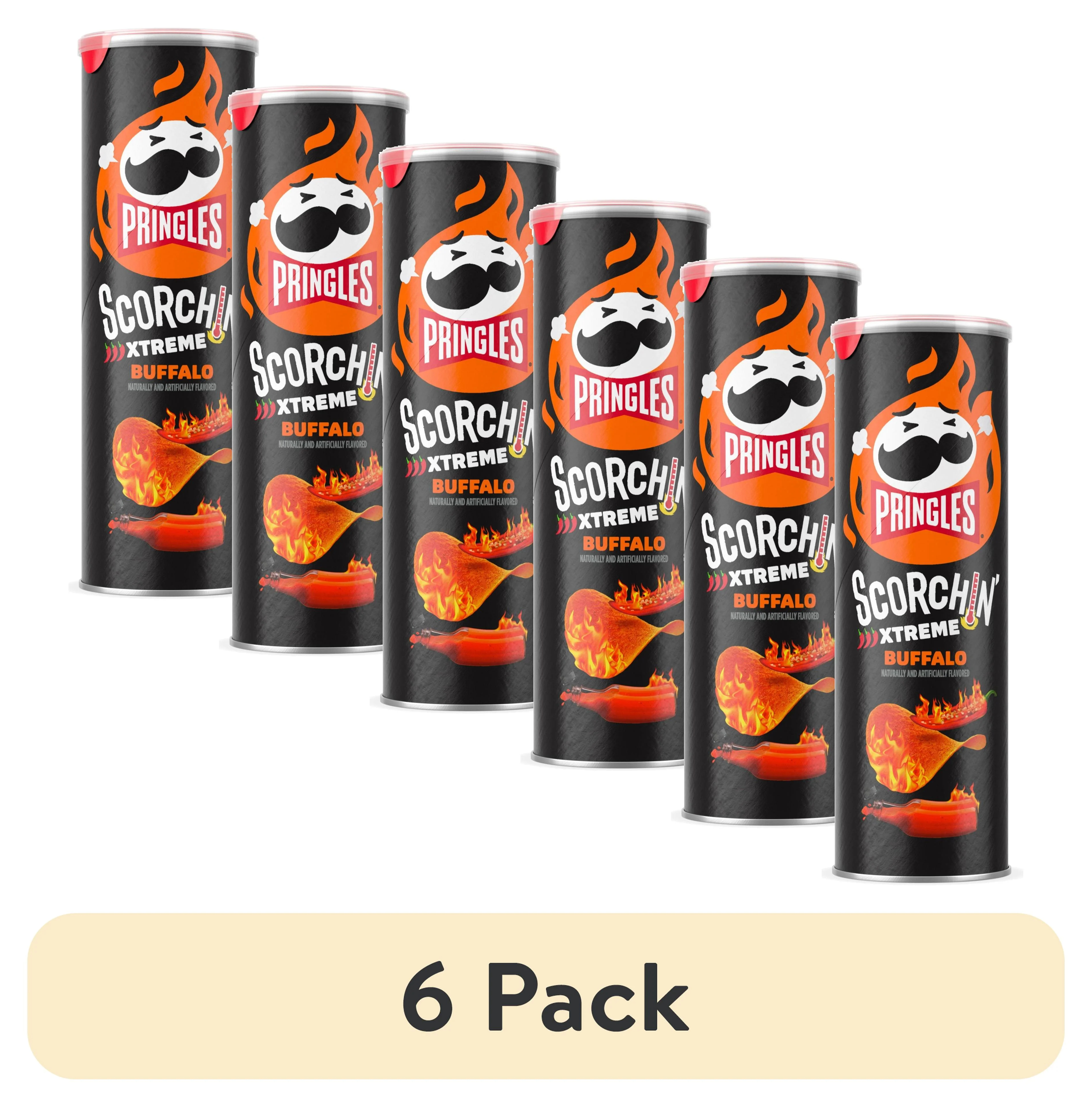 (6 pack) Pringles Scorchin' Buffalo Flavored Potato Crisps, 5.5 oz Canister