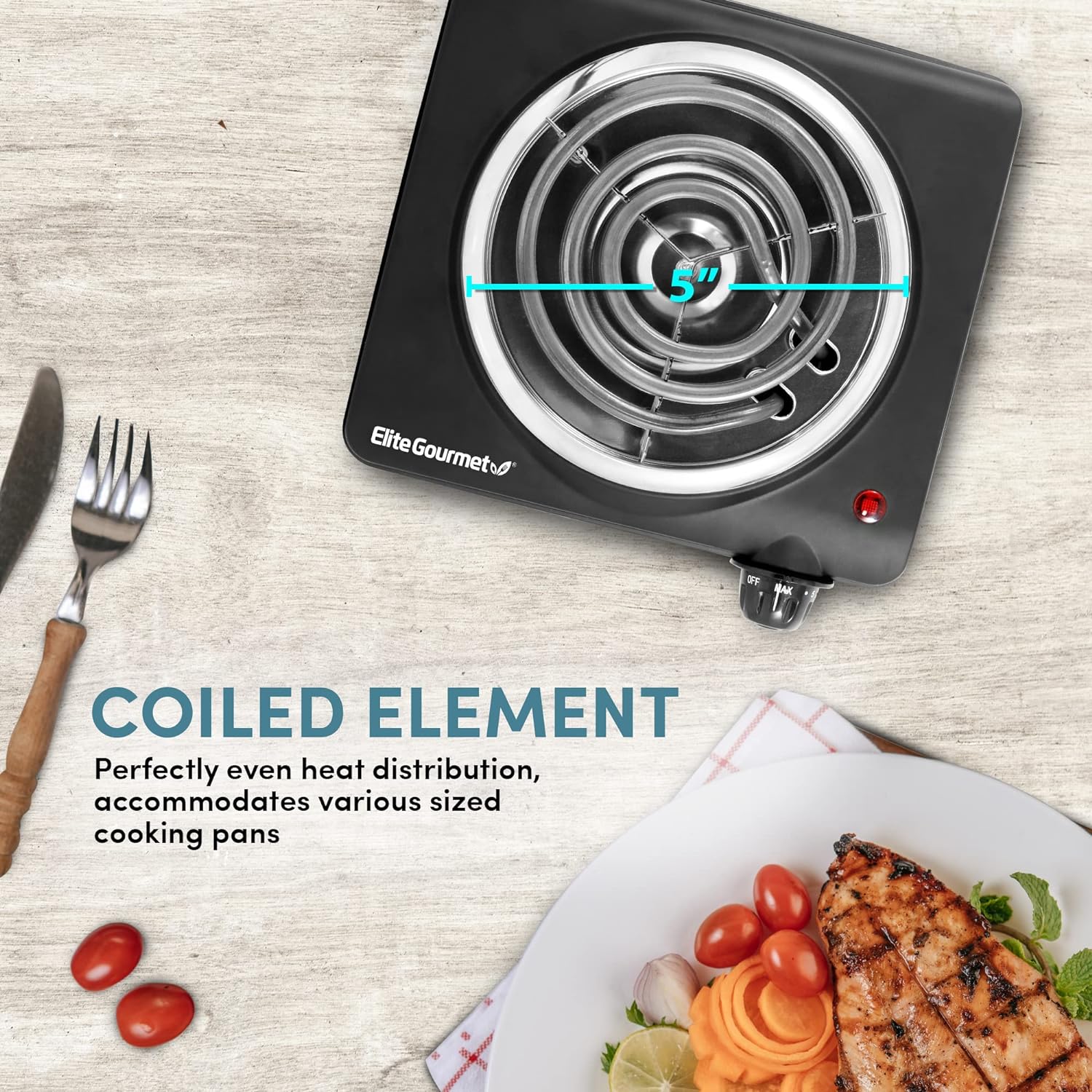 Elite Gourmet EDB-302BF# Countertop Double Cast Iron Burner, 1500 Watts Electric Hot Plate, Temperature Controls, Power Indicator Lights, Easy to Clean, Black