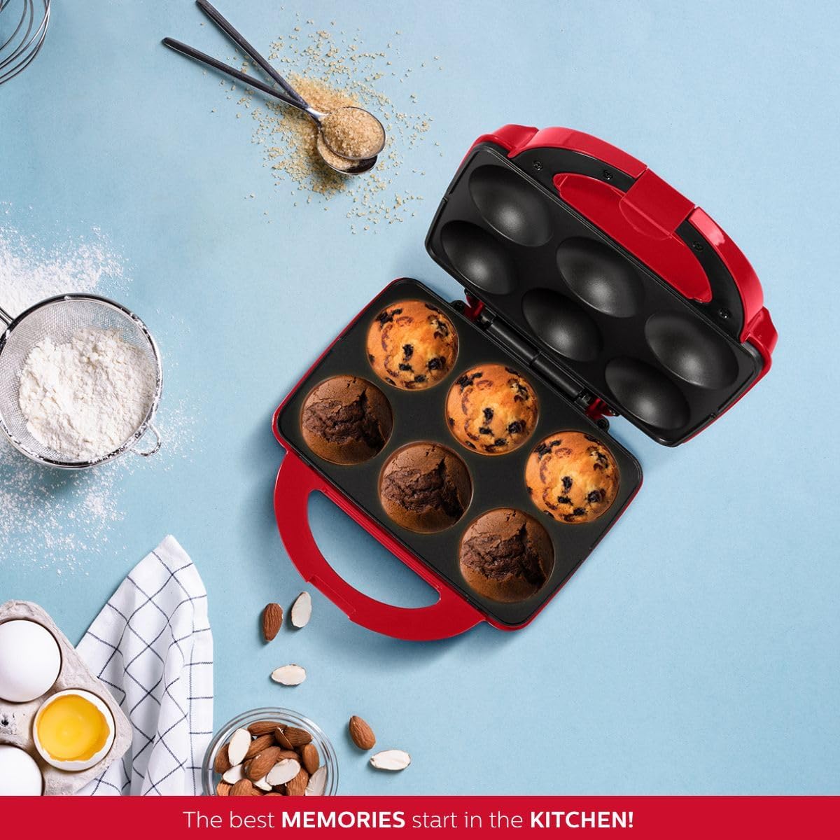 Holstein Housewares Non-Stick Cupcake Maker, Teal - Makes 6 Cupcakes, Muffins, Cinnamon Buns - Birthdays, Holidays, and More