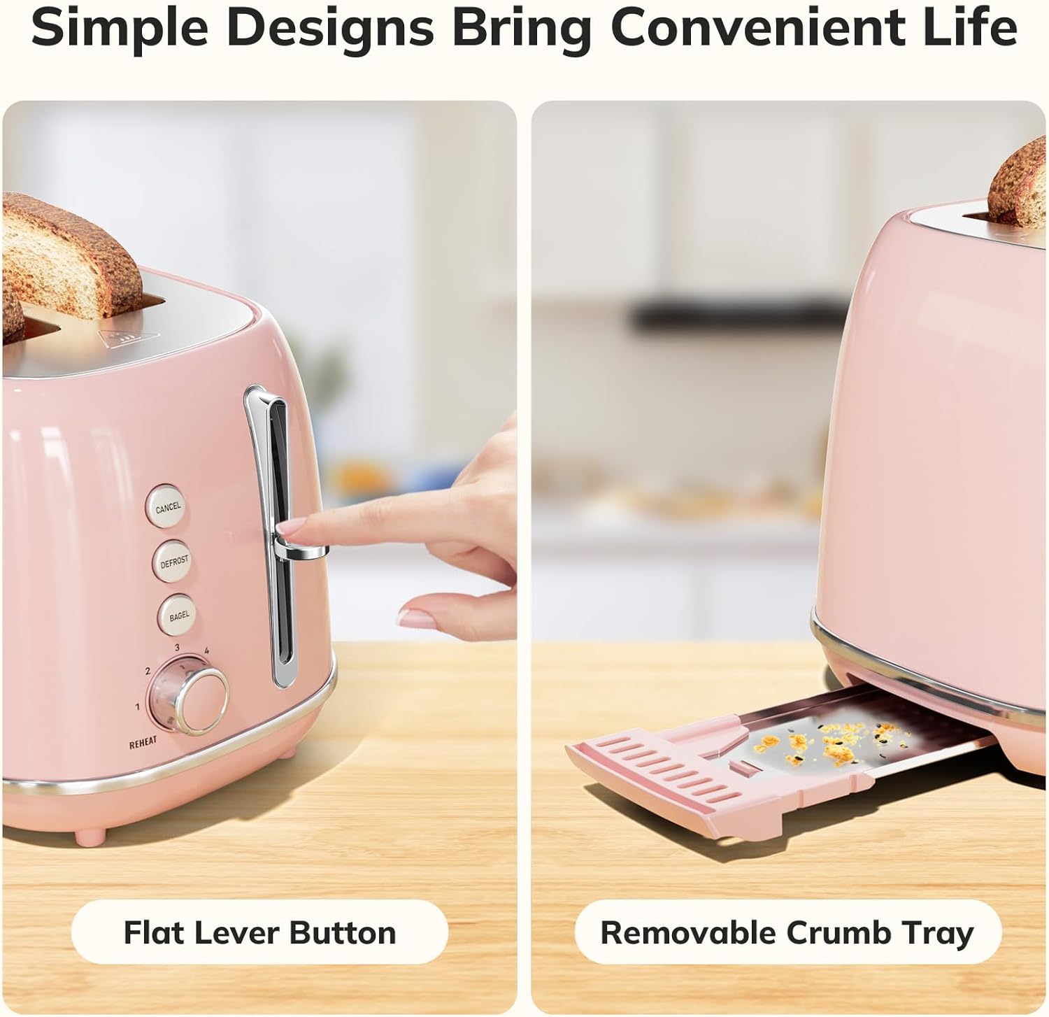 2 Slice Stainless Steel Toaster Retro with 6 Bread Shade Settings, Bagel, Cancel, Defrost Function, 2 Slice Toaster with Extra Wide Slot, Removable Crumb Tray, White