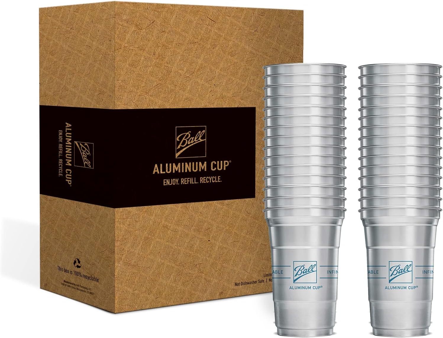 Ball Aluminum Cup Recyclable Party Cups, 20 oz. Cup, 30 Cups Per Pack