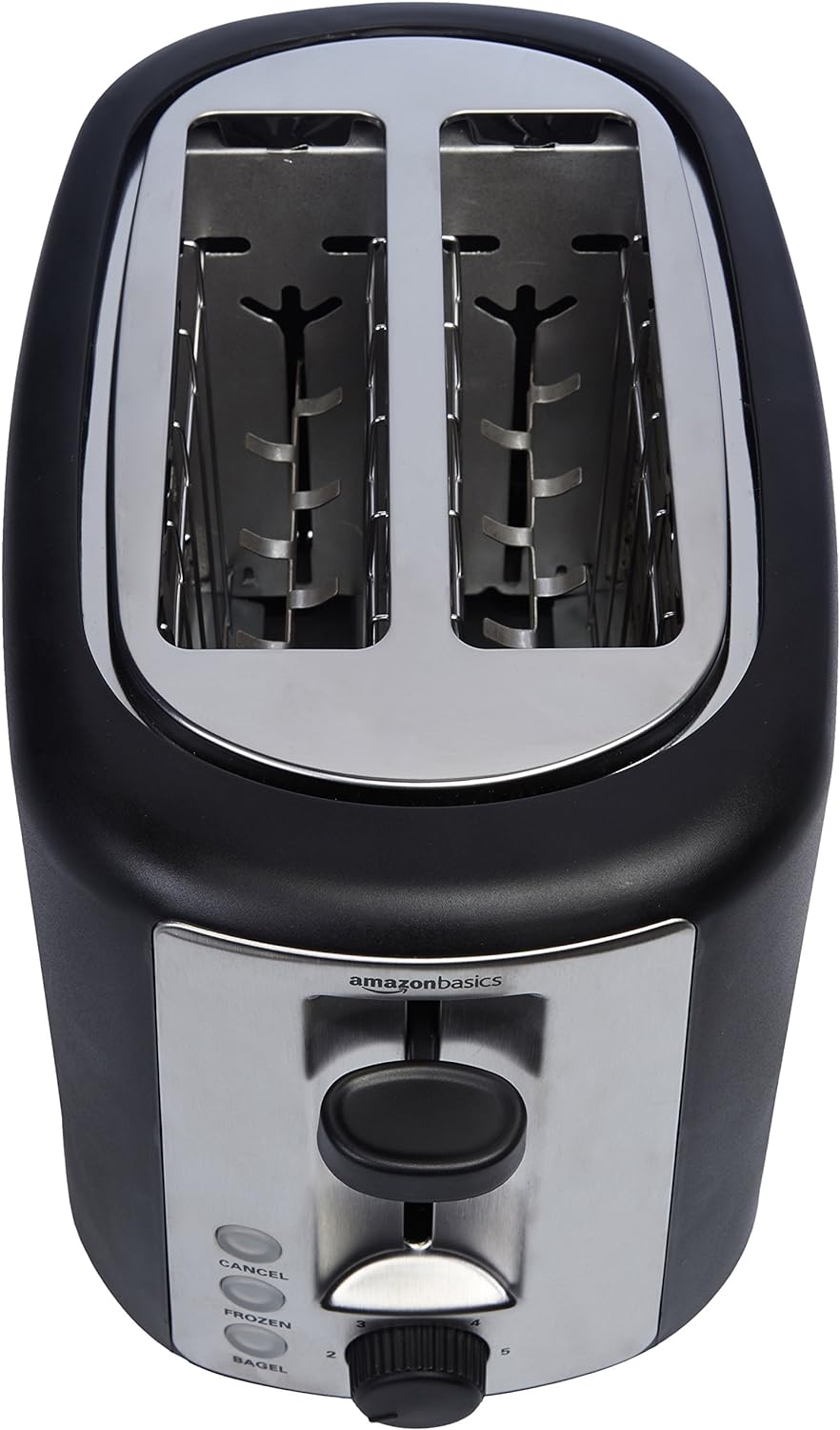 Basics 2 Slice Extra Wide Slot Toaster with Bagel Function, Removable Crumb Tray, 6 Browning Settings, Frozen Food Setting, Cancel Button, 900W, Black & Silver.