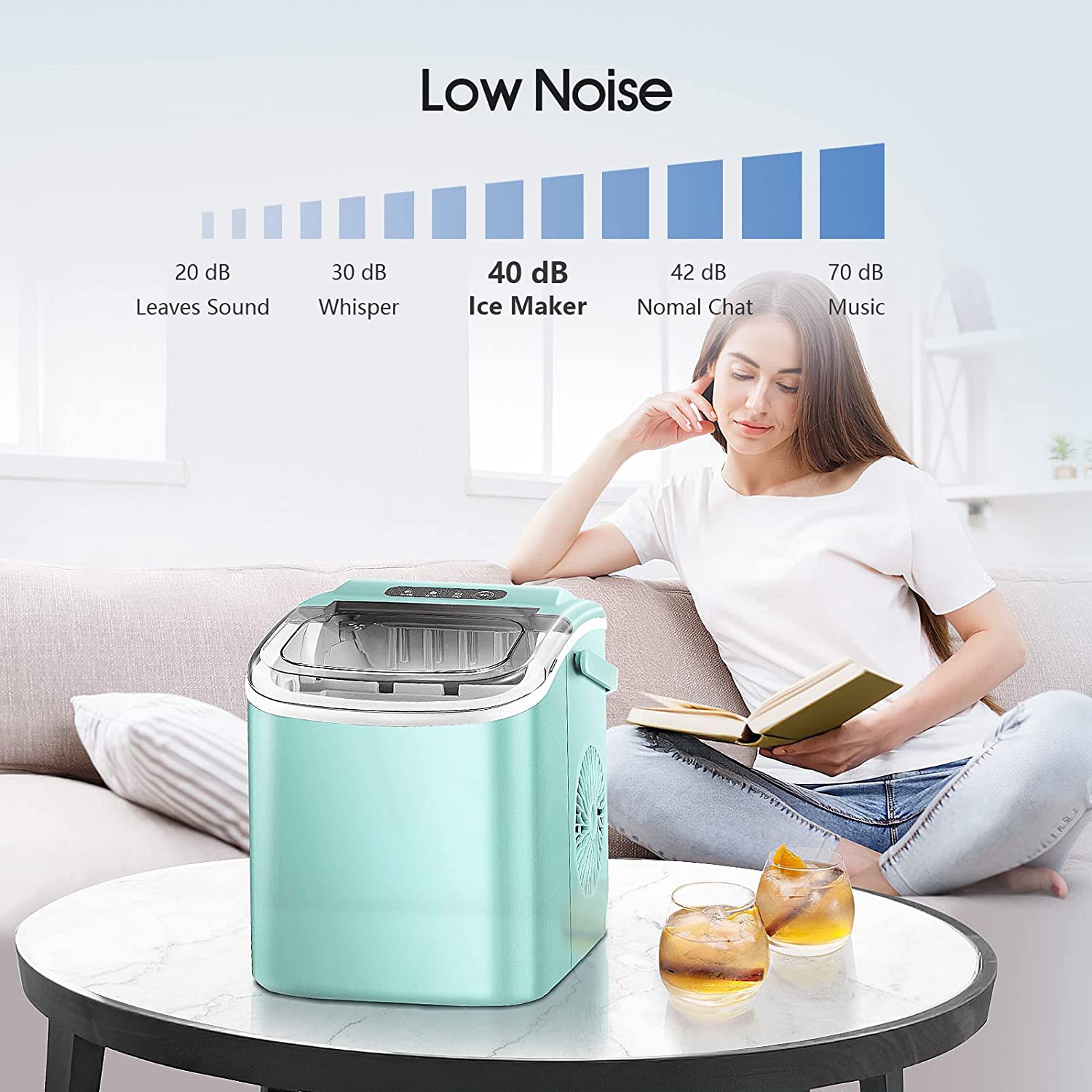 Silonn Ice Makers Countertop,Protable Ice Maker Machine with Handle,Self-Cleaning Ice Maker, 26Lbs/24H, 9 Ice Cubes Ready in 8 Mins, for Home/Office/Kitchen