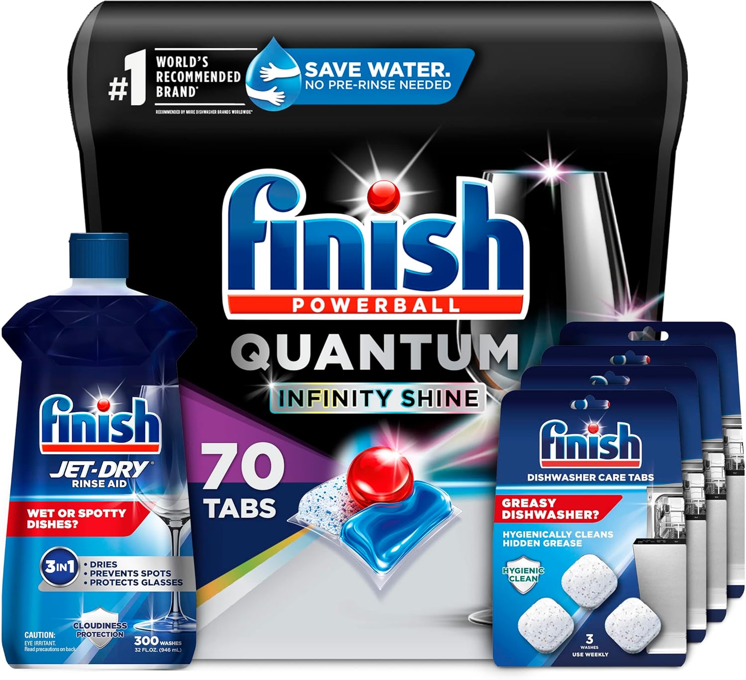 FINISH Quantum Infinity Shine, Dishwasher Pods, Dishwasher Detergent Liquid, Dishwasher Soap, Advanced Clean & Shine, 70ct Dishwasher Tablets