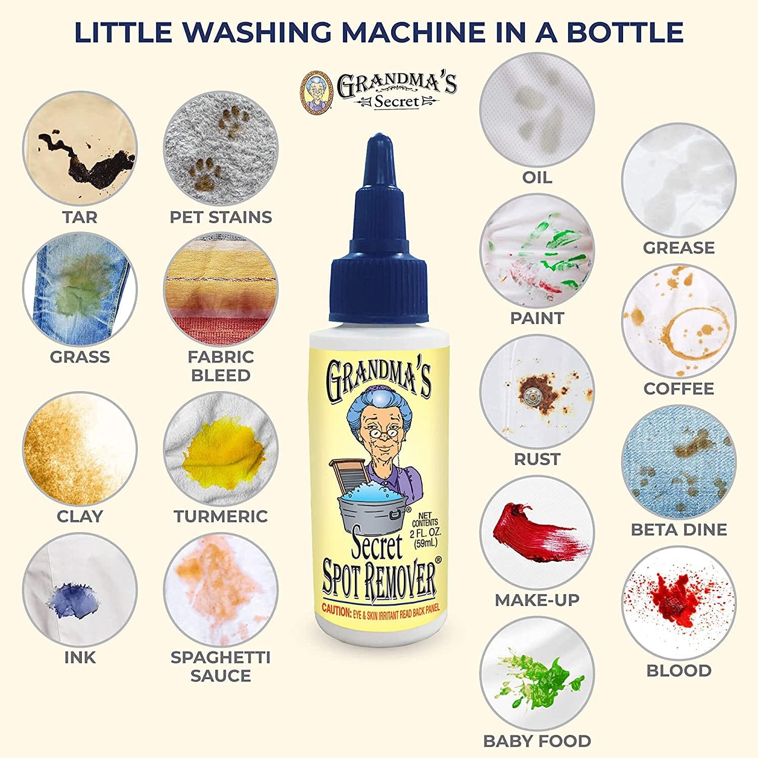 Grandma's Secret Spot Remover Laundry Spray - Chlorine, Bleach and Toxin-Free Fabric Stain Remover for Clothes - Removes Oil, Paint, Blood and Pet Stains - 16 Oz, 2 Pack