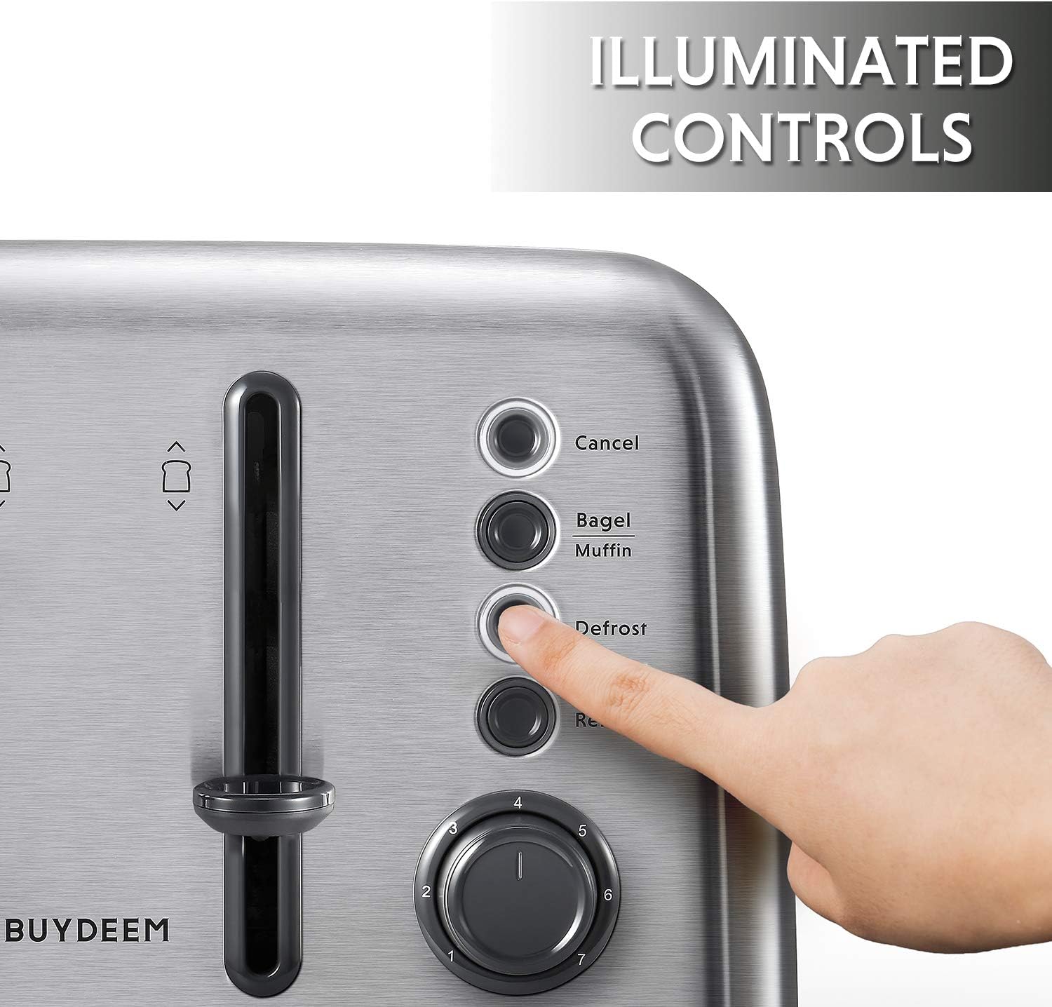 BUYDEEM DT620 2-Slice Toaster, Extra Wide Slots, Retro Stainless Steel with High Lift Lever, Bagel and Muffin Function, Removal Crumb Tray, 7-Shade Settings,Stainless Steel