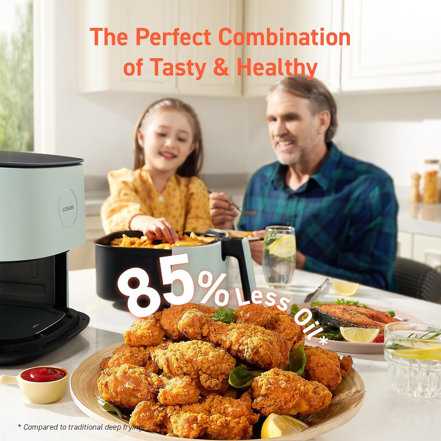 COSORI Air Fryer 9-in-1, Compact 5-Qt, Perect for Meat Enthusiasts with 450°F Max Heat Function , 130+ In-App Recipes, Little to No Oil, Easy Clean Glass Touch Panel & Nonstick Basket, Gray