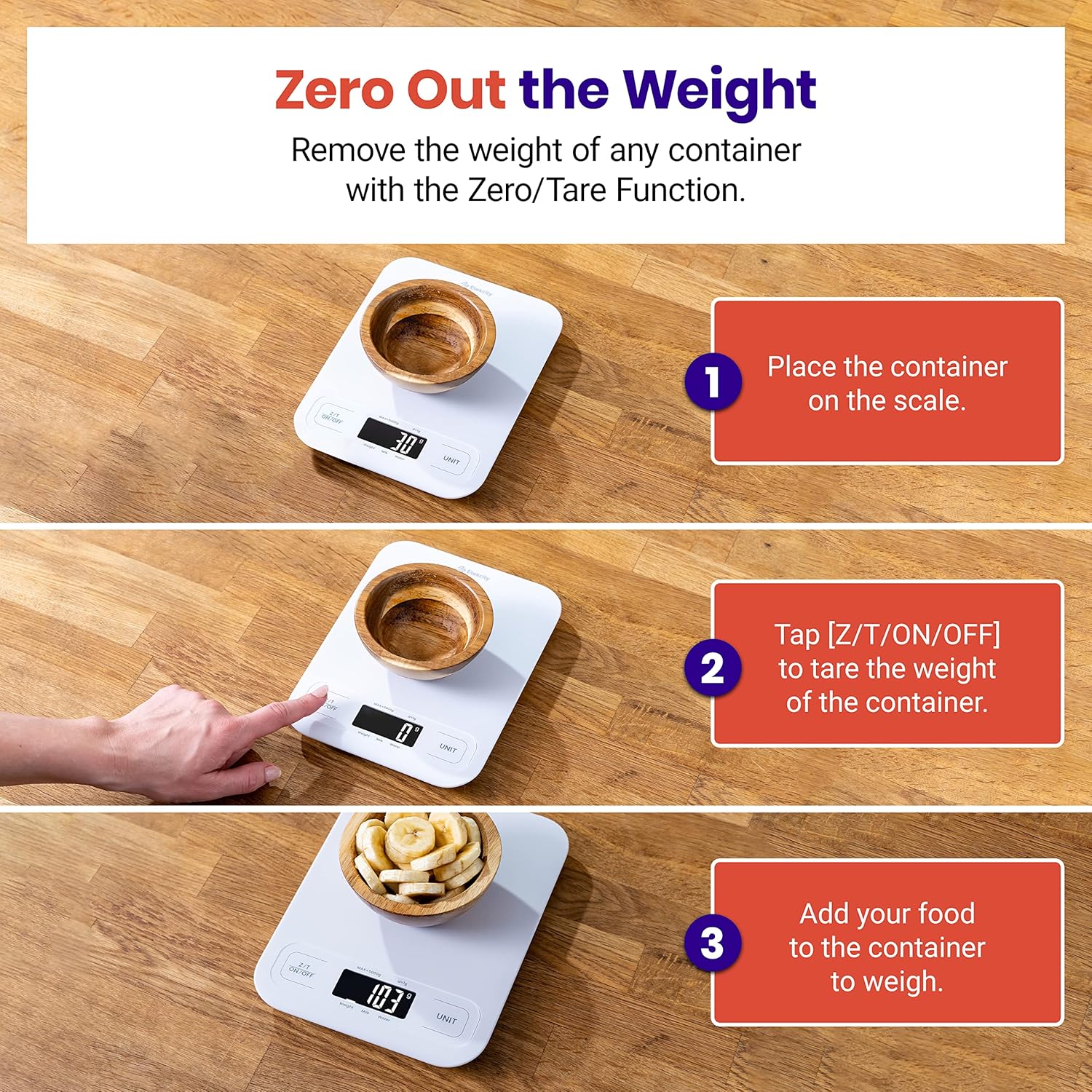 Etekcity Food Kitchen Scale, Digital Grams and Ounces for Weight Loss, Baking, Cooking, Keto and Meal Prep, LCD Display, Medium, 304 Stainless Steel