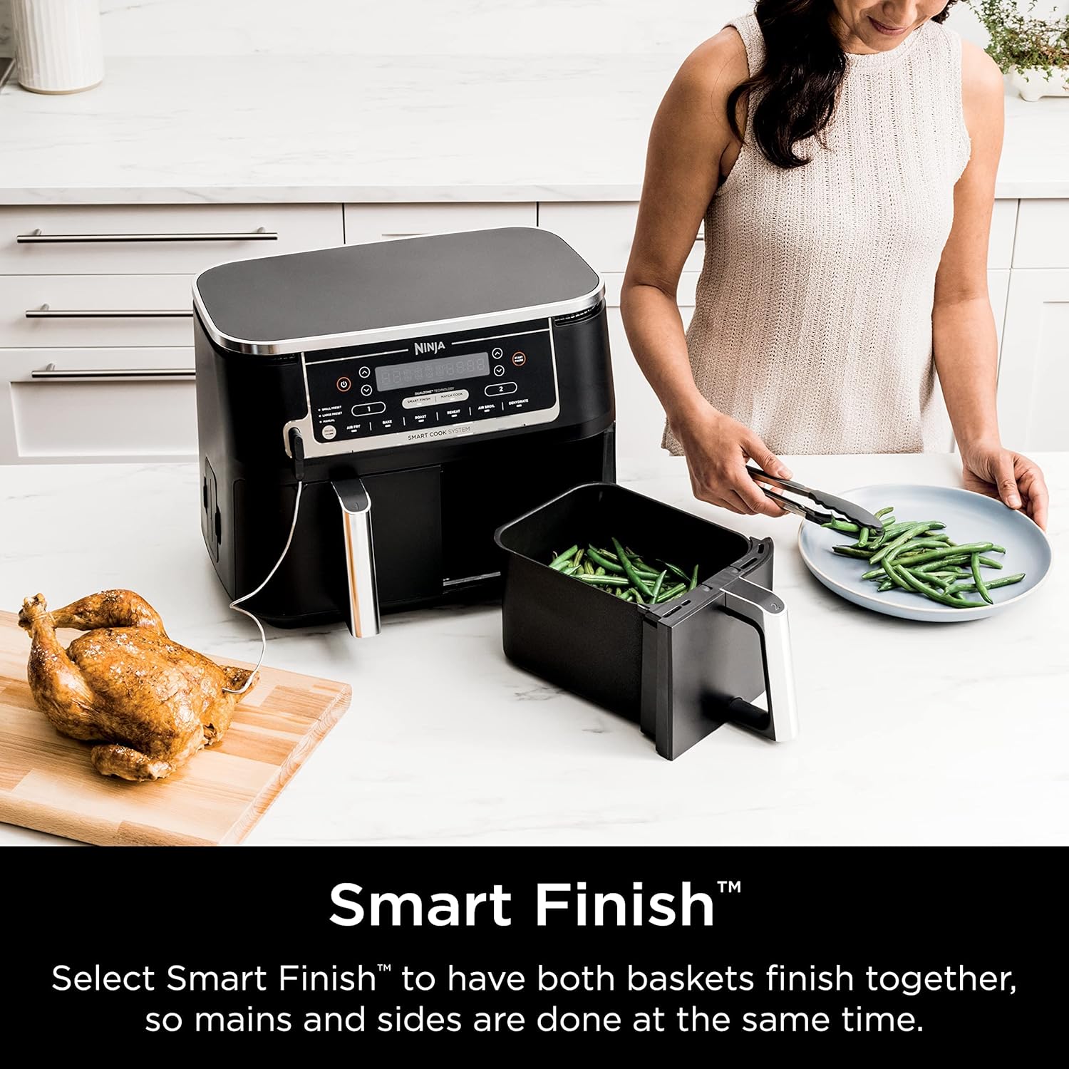 Ninja Air Fryer, Thermometer, Roast, Bake, Air Fry, Crisps, Broil, Reheats, Keep Warm, 10-in-1, Fries, Frozen Food, Veggies, and Meat, Quick Meals, Healthy Meals, Less Oil, 10 QT, Grey, DZ550