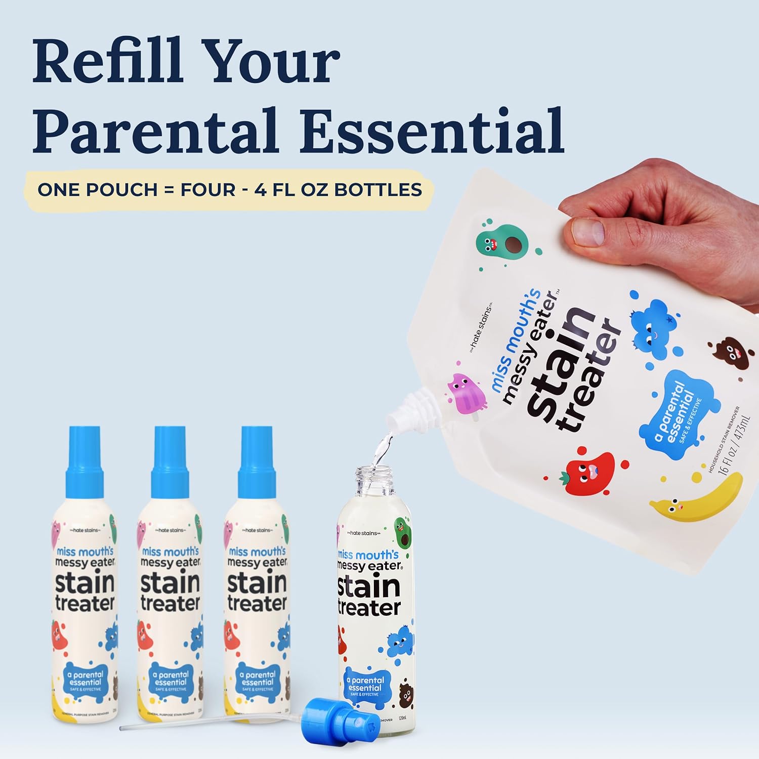 Miss Mouth's Messy Eater Stain Treater Spray - 4oz Stain Remover - Newborn & Baby Essentials - No Dry Cleaning Food, Grease, Coffee Off Laundry, Underwear, Fabric