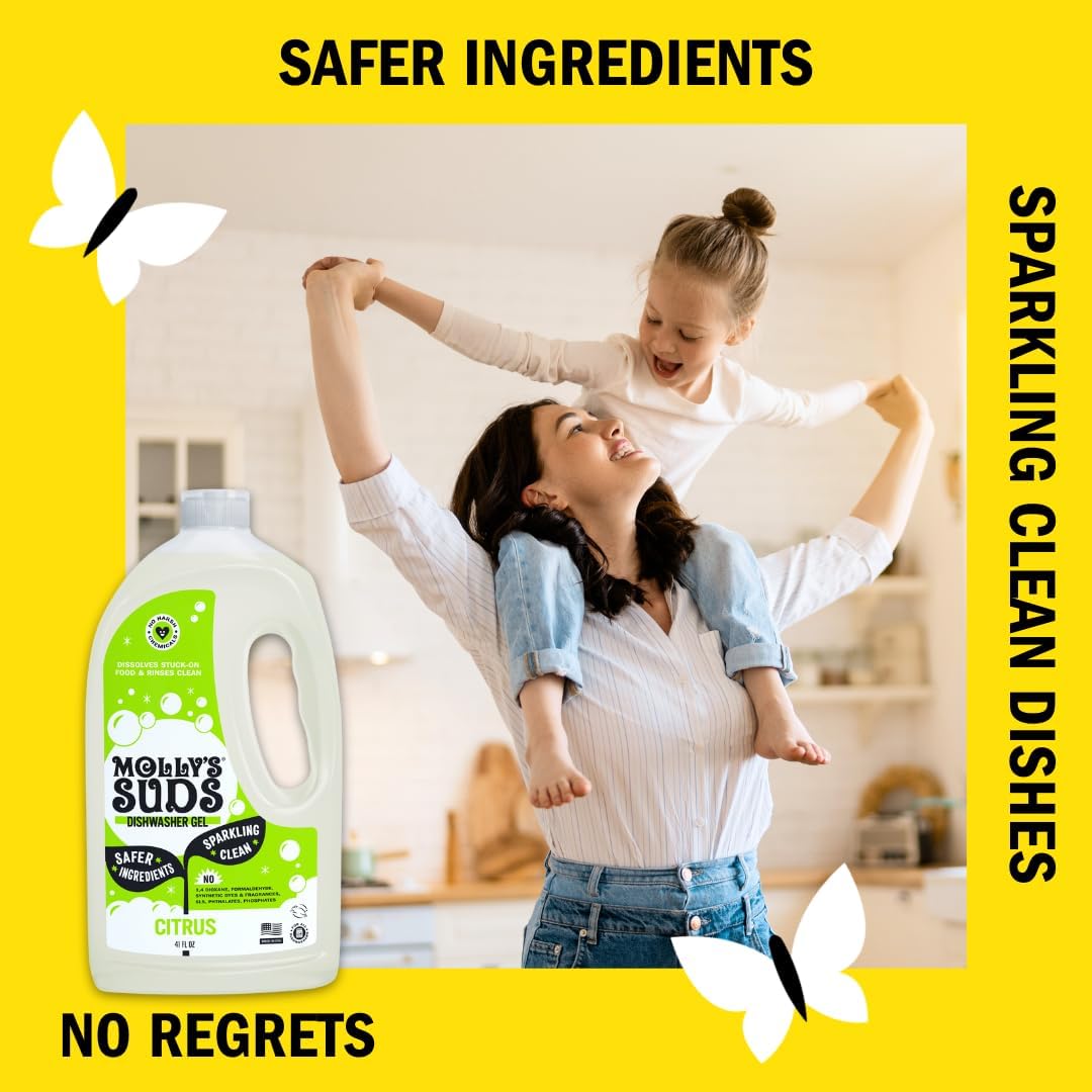Molly's Suds Dishwasher Pods | Natural Dishwasher Detergent, Cuts Grease & Rinses Clean (Residue-Free) for Sparkling Dishes | 60 Auto-Release Tabs (Unscented)