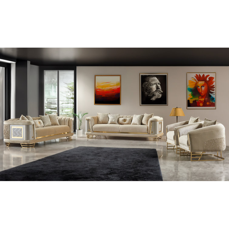 Ratni 4 - Piece Velvet Living Room Set