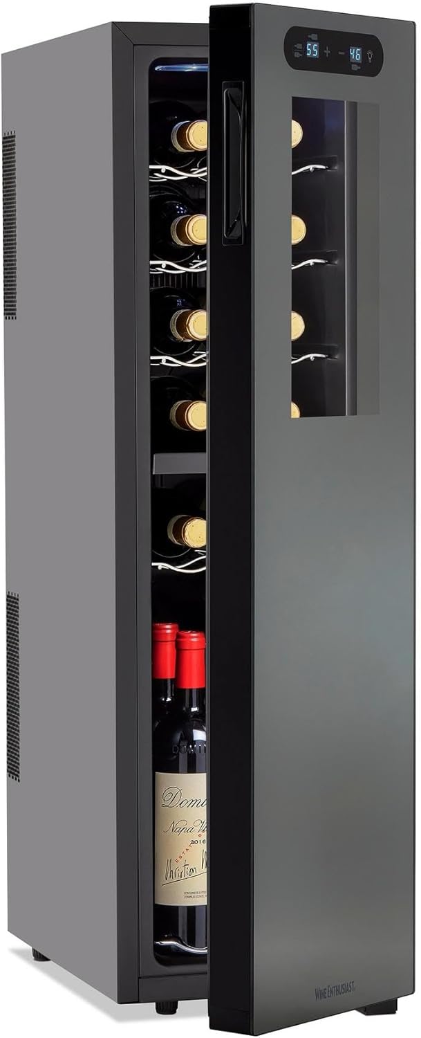 Wine Enthusiast 32-Bottle Dual Zone MAX Compressor Wine Cooler - Freestanding Refrigerator with Split Storage & Temperature, Digital Touchscreen, & LED Display