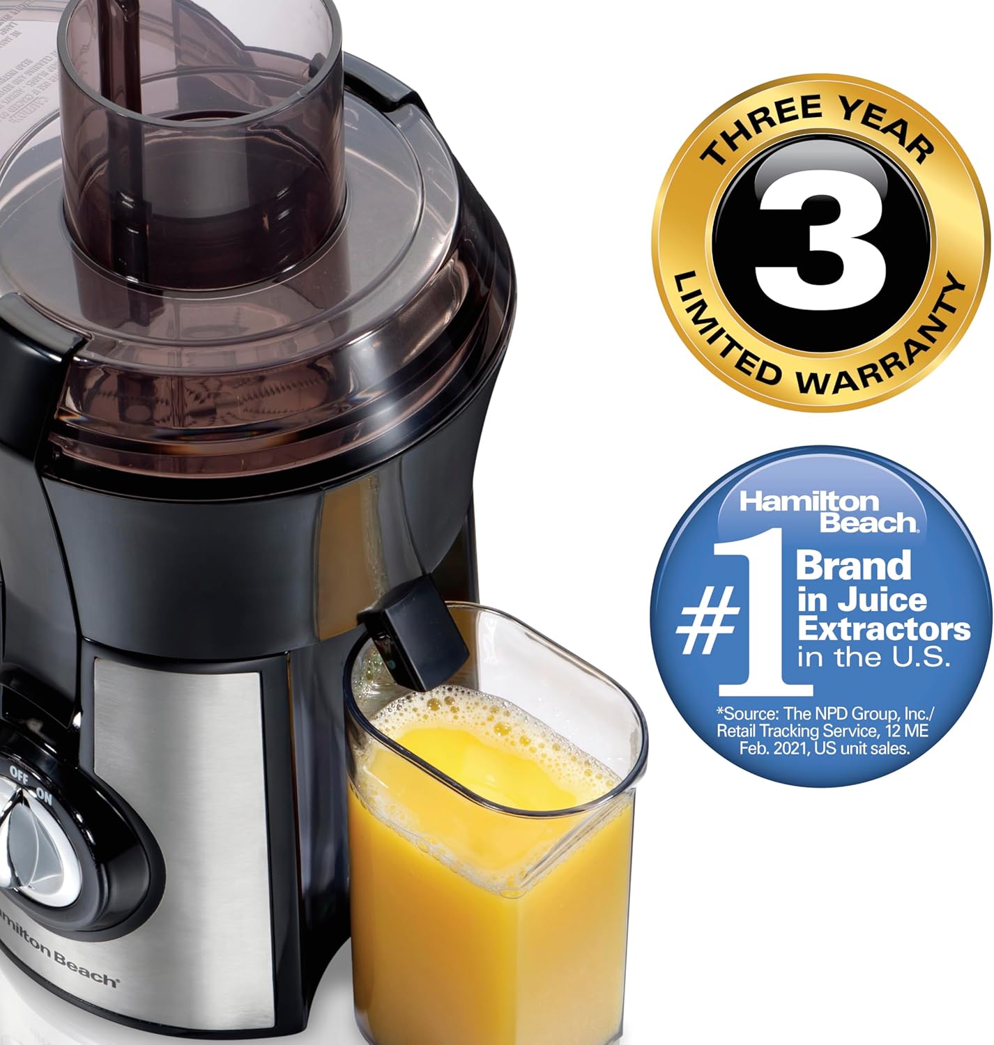 Hamilton Beach Juicer Machine, Big Mouth Large 3” Feed Chute for Whole Fruits and Vegetables, Easy to Clean, Centrifugal Extractor, BPA Free, 800W Motor, Black