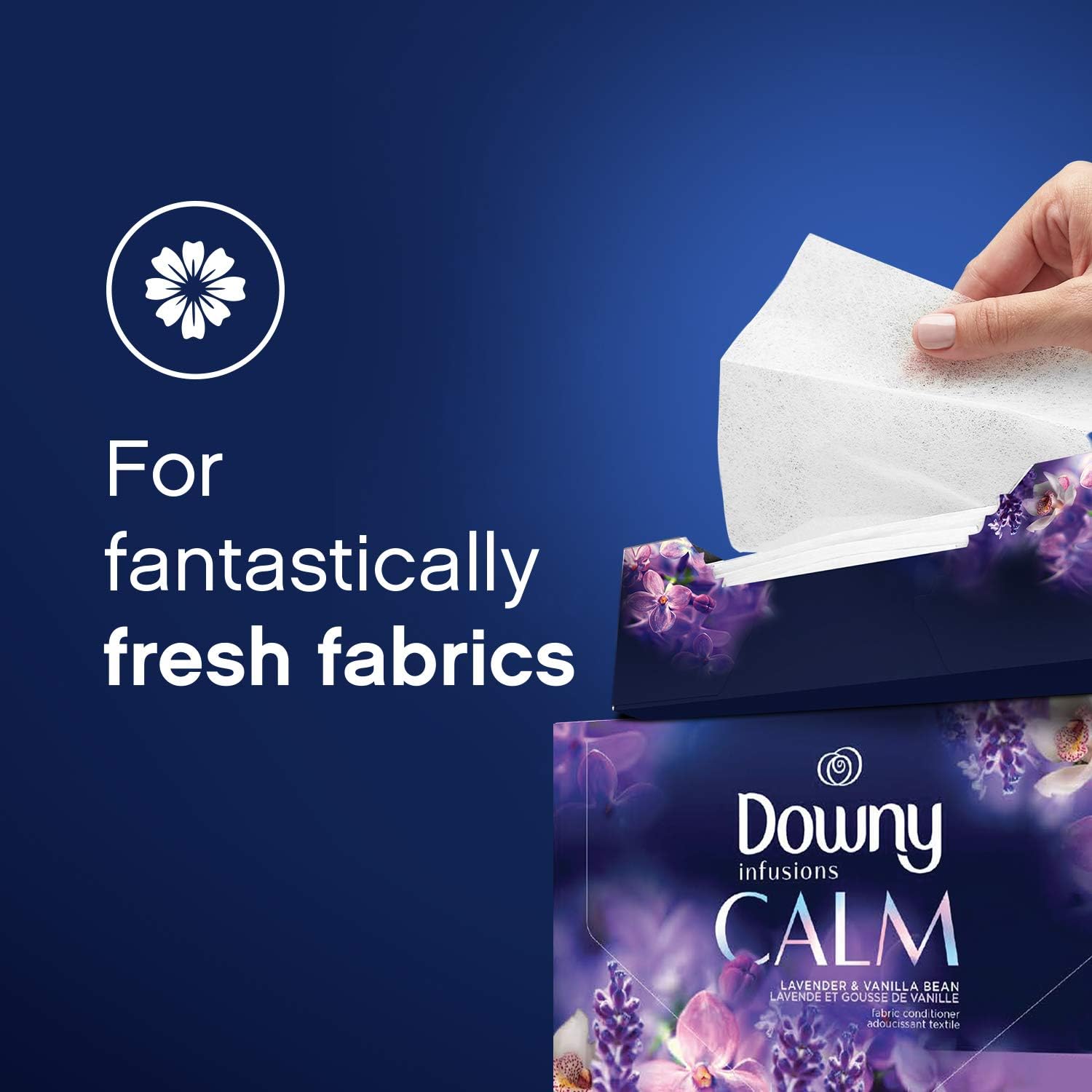 Downy Infusions Mega Dryer Sheets, Laundry Fabric Softener, CALM, Lavender and Vanilla Bean, 180 Count (3 box of 60 sheets)