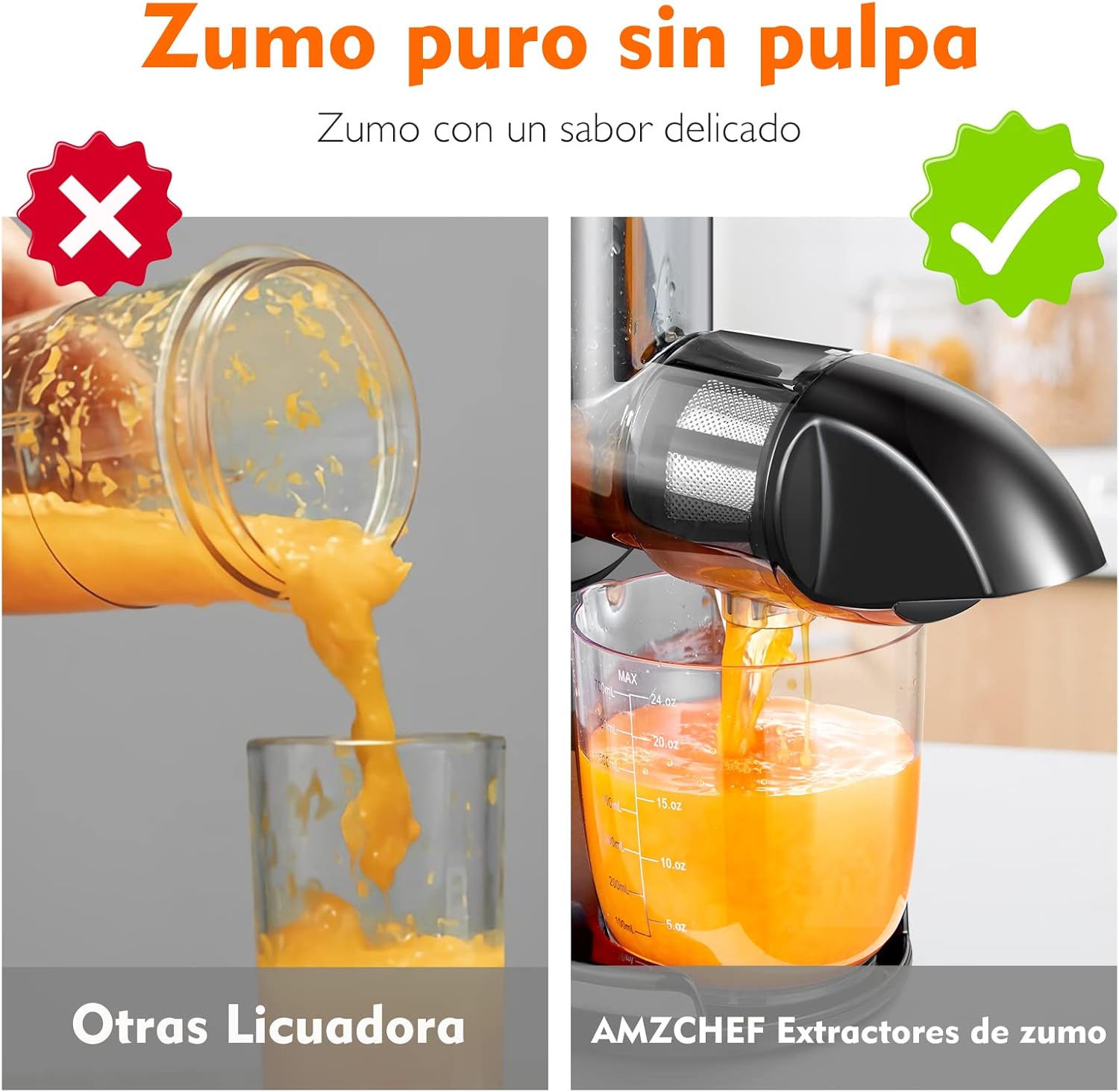 Masticating Juicer Machines, AMZCHEF Slow Cold Press Juicer with Reverse Function, High Juice Yield, Easy Clean with Brush,Recipes for High Nutrient Fruits and Vegetables, Gray(Updated)
