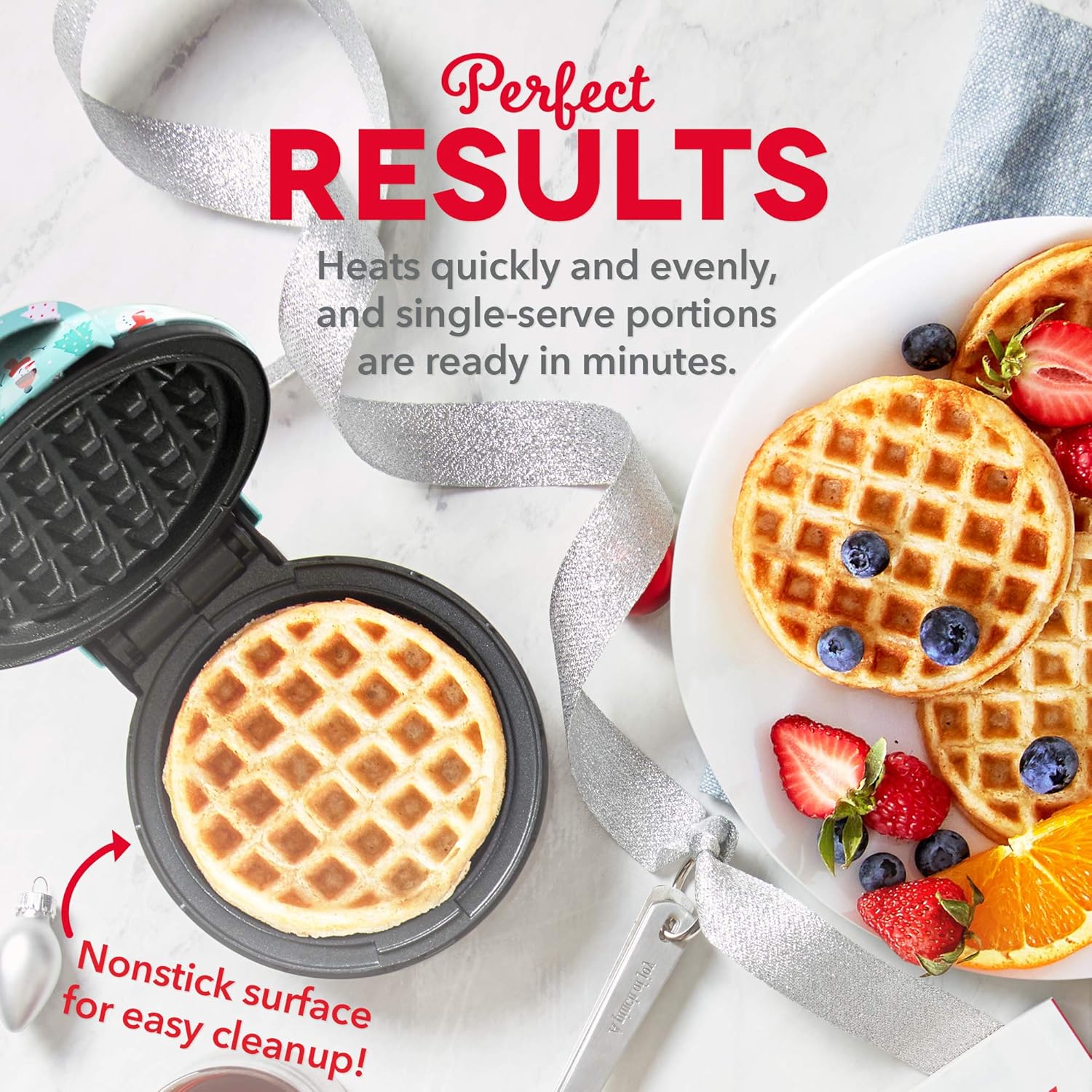 DASH Mini Waffle Maker - 4” Waffle Mold, Nonstick Waffle Iron with Quick Heat-Up, PTFE Nonstick Surface - Perfect Mini Waffle Maker for Kids and Families, Just Add Batter (Aqua)