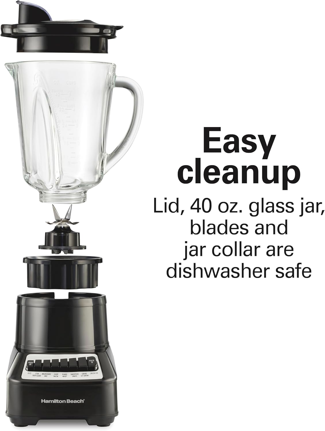 Hamilton Beach Wave Crusher Blender For Shakes and Smoothies With 40 Oz Glass Jar and 14 Functions, Ice Sabre Blades & 700 Watts for Consistently Smooth Results, Black + Stainless Steel (54221)