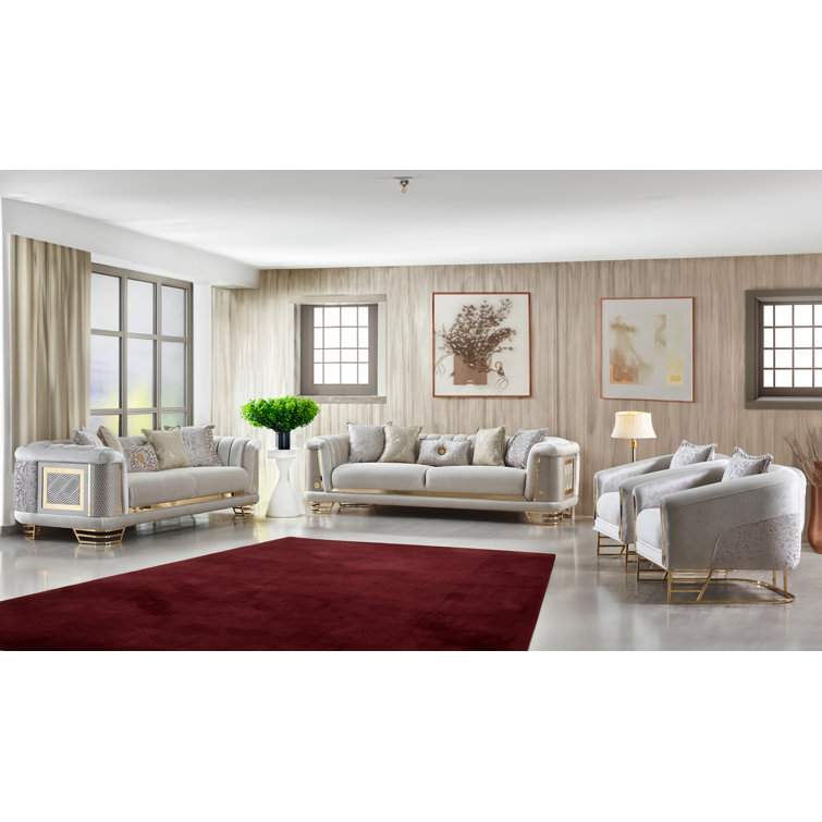 Ratni 4 - Piece Velvet Living Room Set