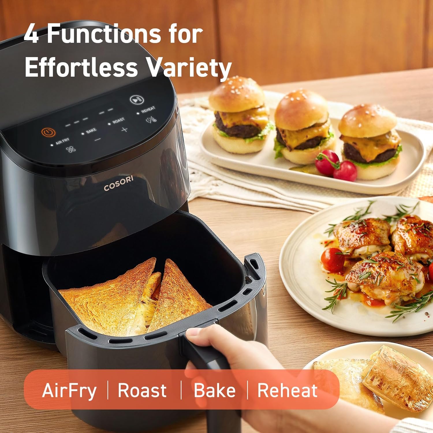 COSORI 2.1Qt Air Fryer, Small 4-in-1 Air Fryer Perfect for Simple Meals and Snack, Easy to Leftover Food to Crispy, 97% Less Oil, 30 In-App Recipes, Nonstick & Dishwasher Safe Basket