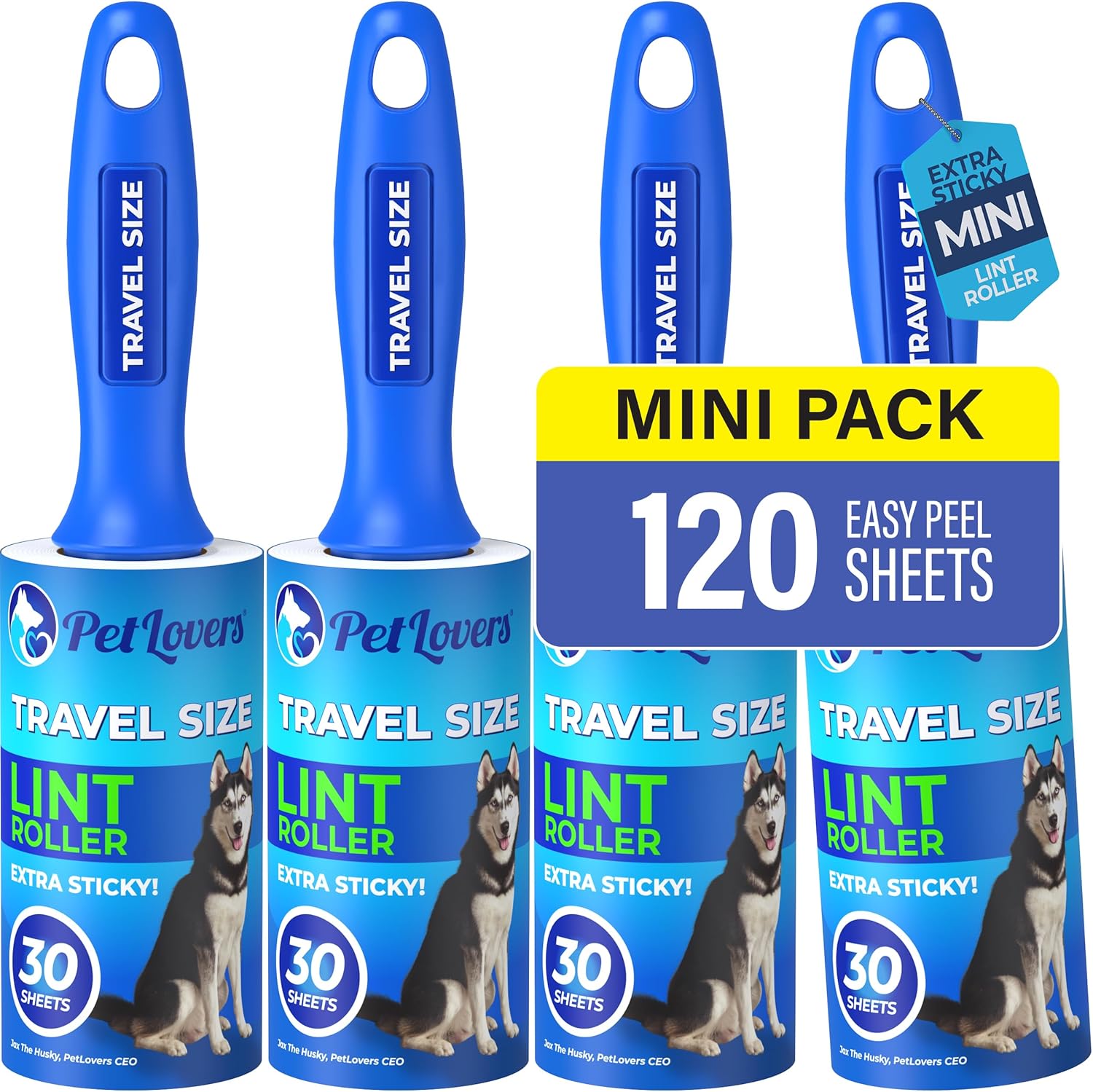 PetLovers Extra Sticky Lint Roller Mega Value Set 450 Sheets for Pet Hair Removal, Dog and Cat Lint Remover 5 Pack