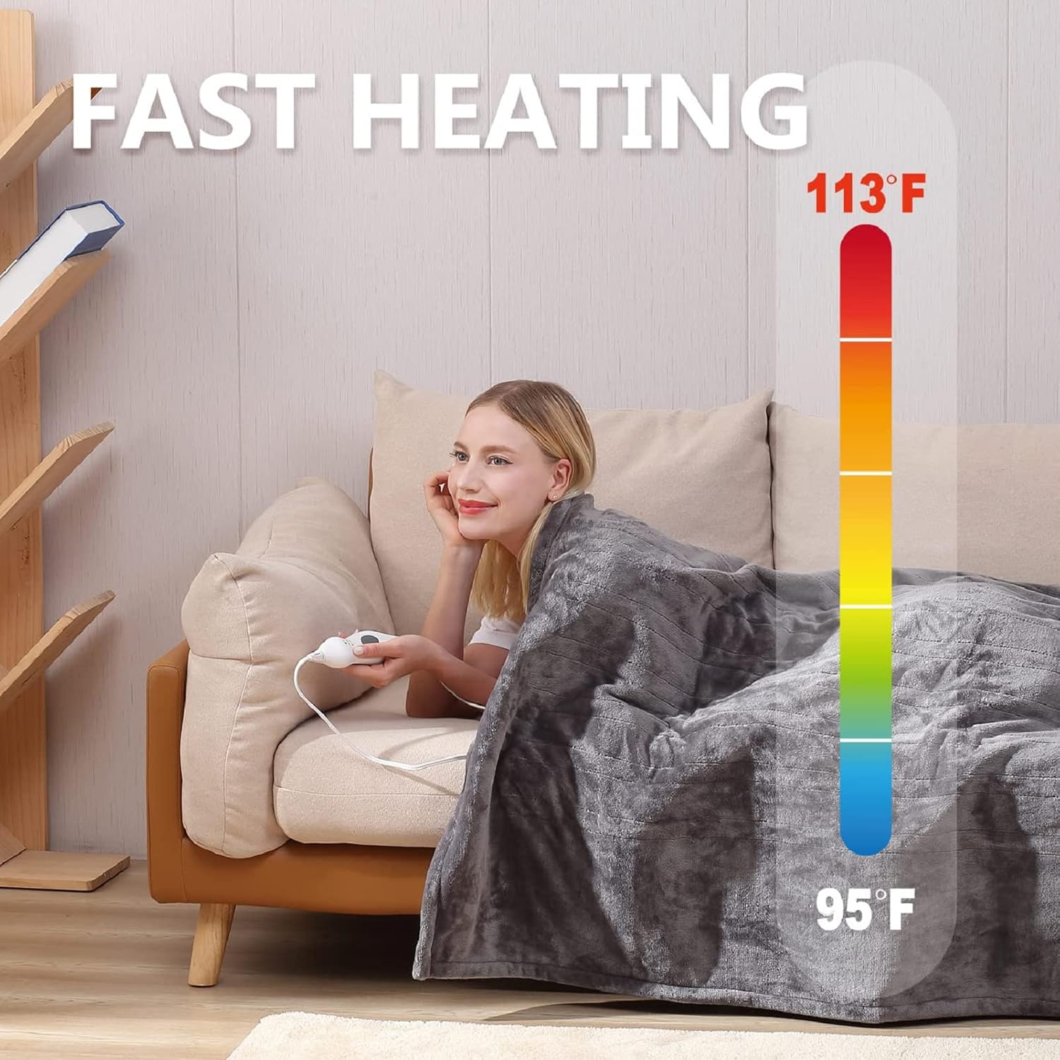Tefici Electric Heated Blanket Throw, Super Cozy Soft 2-Layer Flannel 50