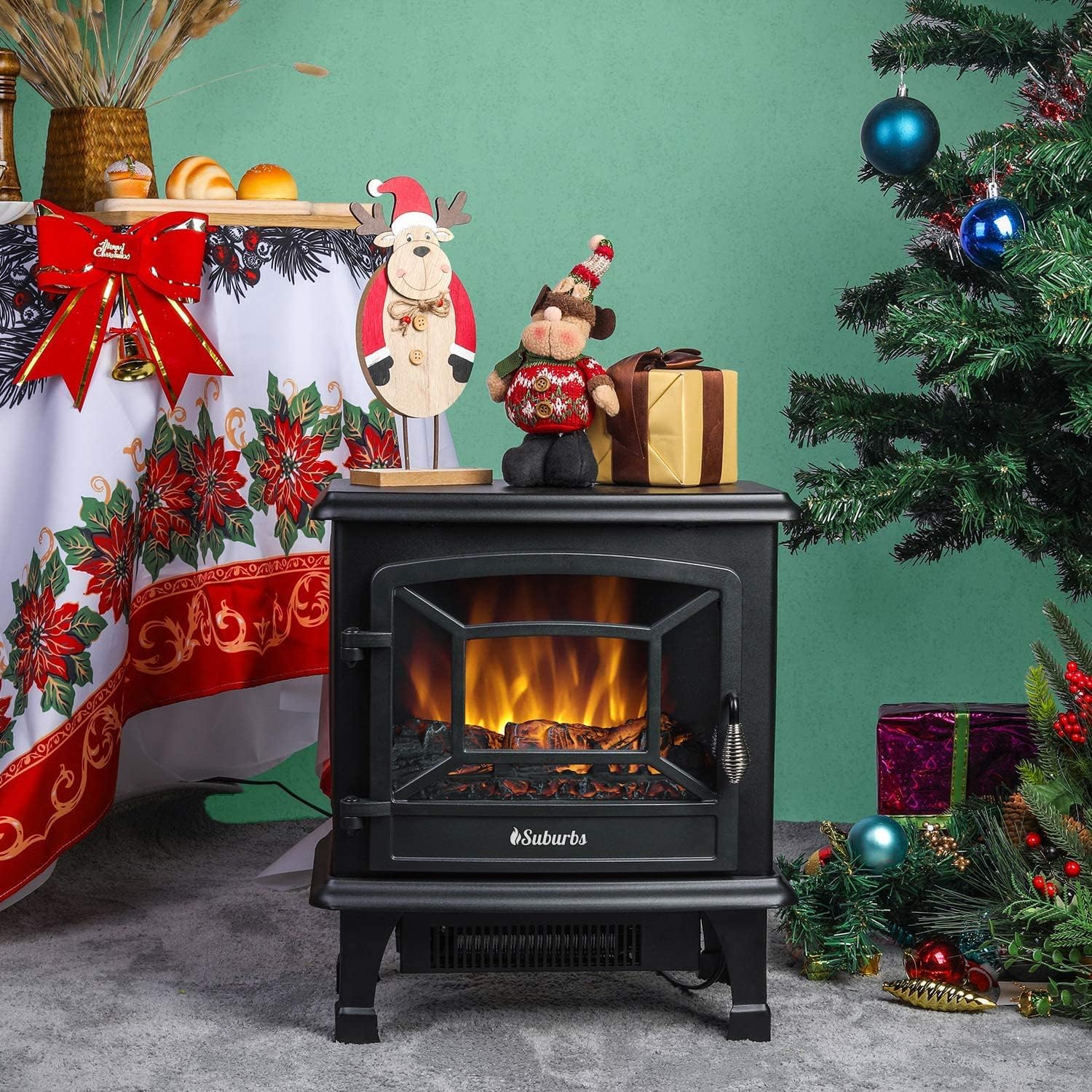 TURBRO Suburbs TS17 Compact Electric Fireplace Stove, 18” Freestanding Stove Heater with Realistic Flame - CSA Certified - Overheating Safety Protection - for Small Spaces - 1400W