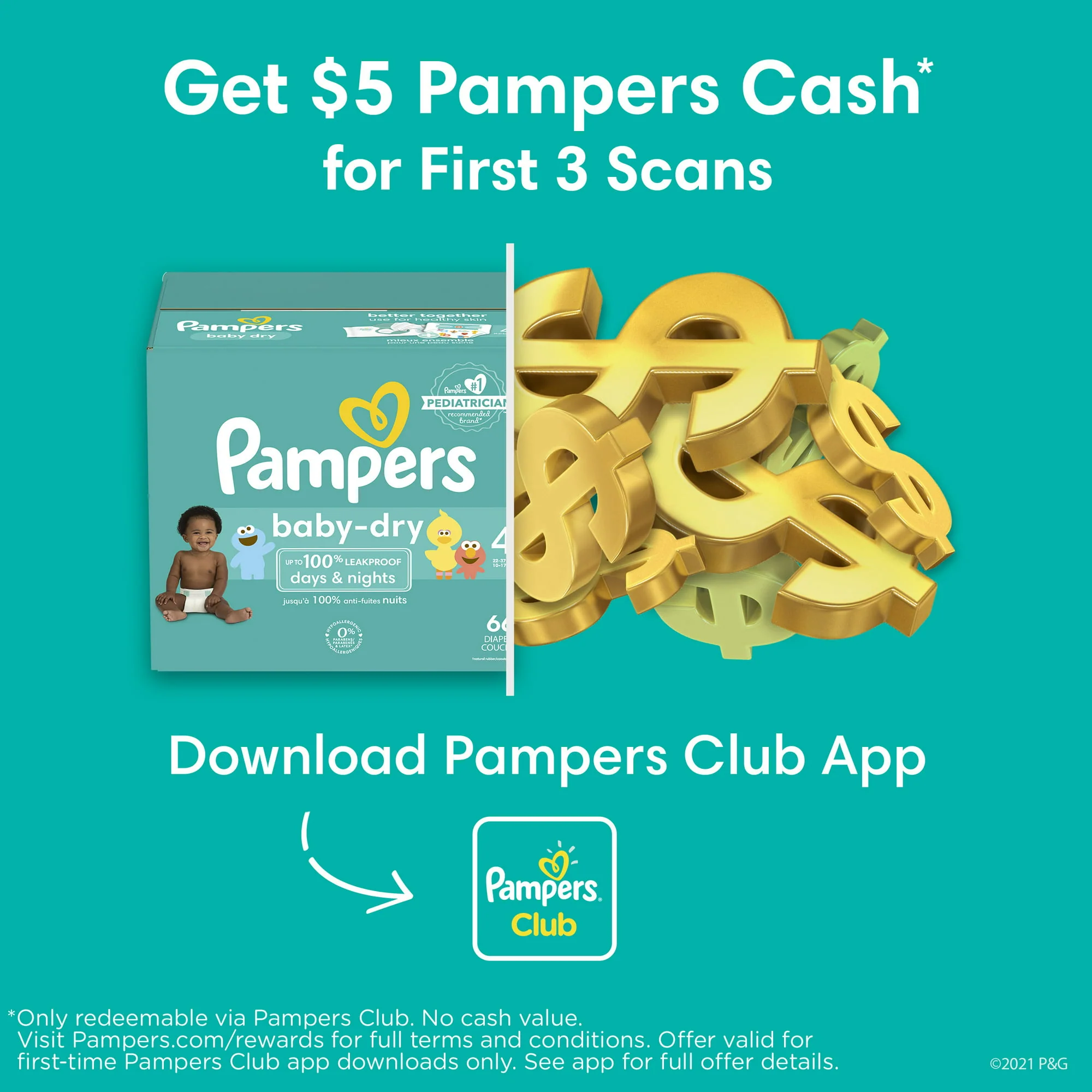 Pampers Baby Dry Diapers Size 1-44 Count