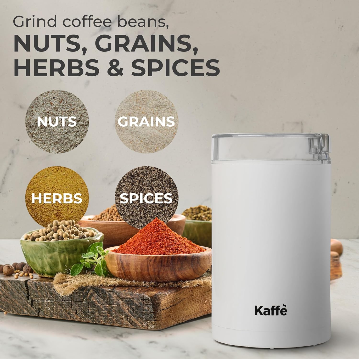 Kaffe One-Touch Coffee Grinder Electric w/Cleaning Brush (3 oz) - Coffee Grinders for Home Use - Up to 12 Cups of Coffee per Grind - Easy On/Off Coffee Bean Grinder - Black