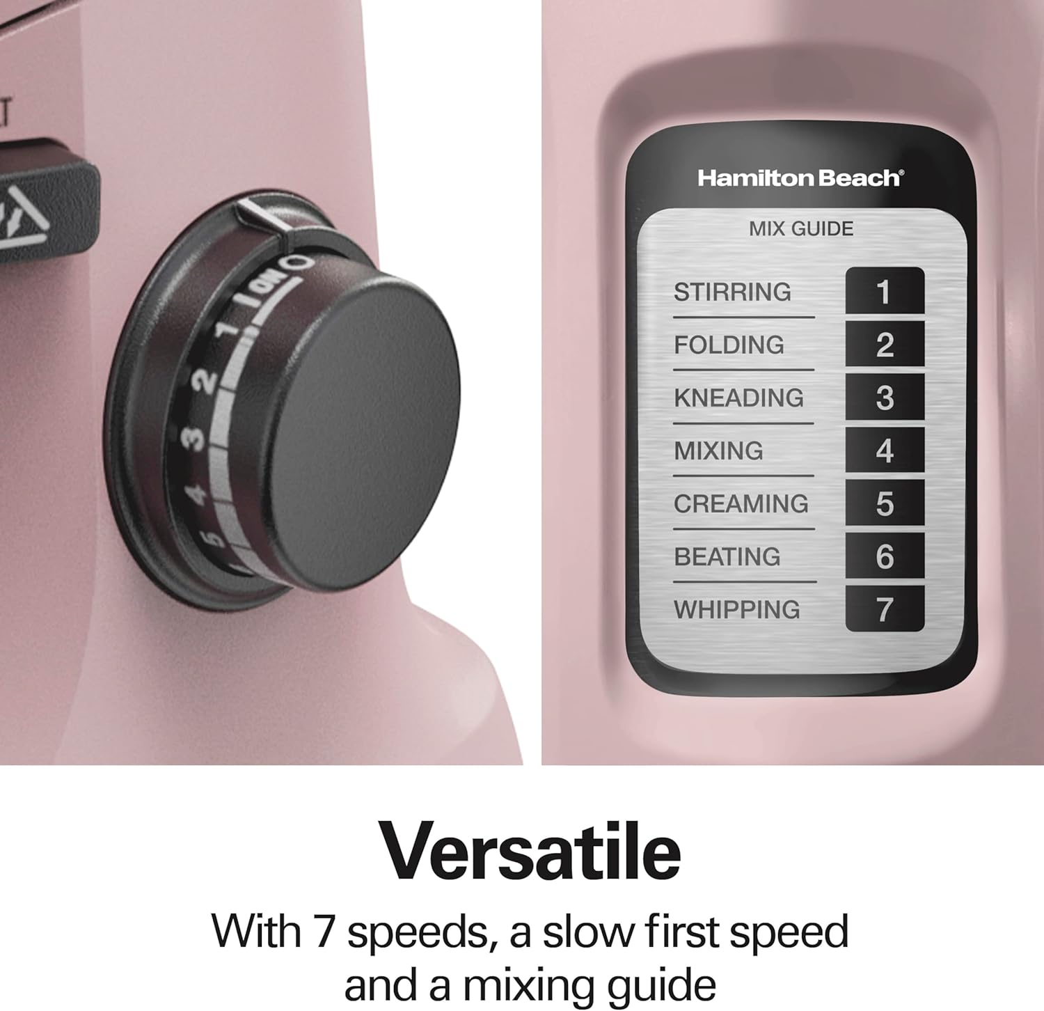 Hamilton Beach Electric Stand Mixer, 4 Quarts, Dough Hook, Flat Beater Attachments, Splash Guard 7 Speeds with Whisk, Black with Top Handle