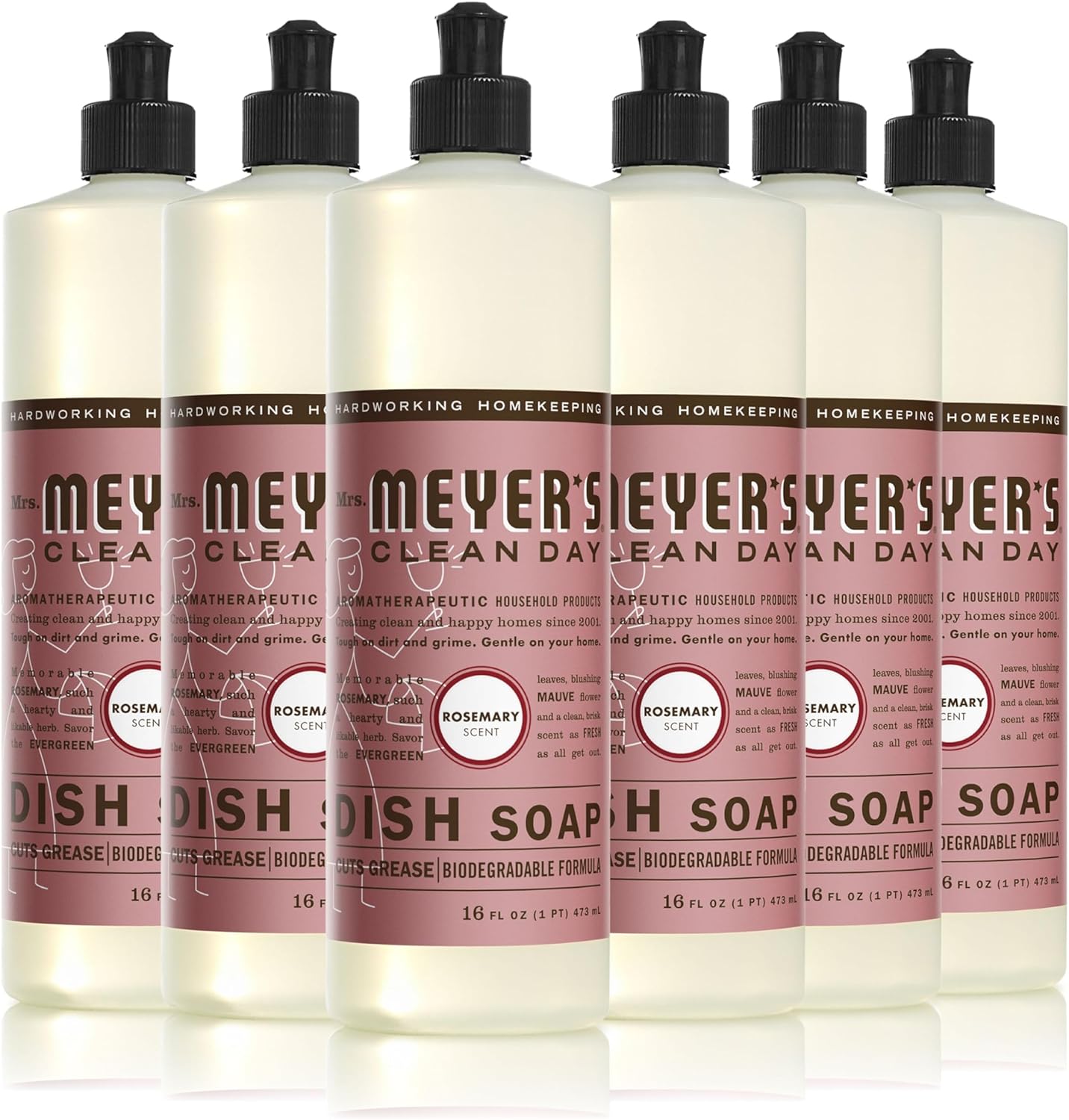 MRS. MEYER'S CLEAN DAY Liquid Dish Soap, Biodegradable Formula, Basil, 16 fl. oz - Pack of 3