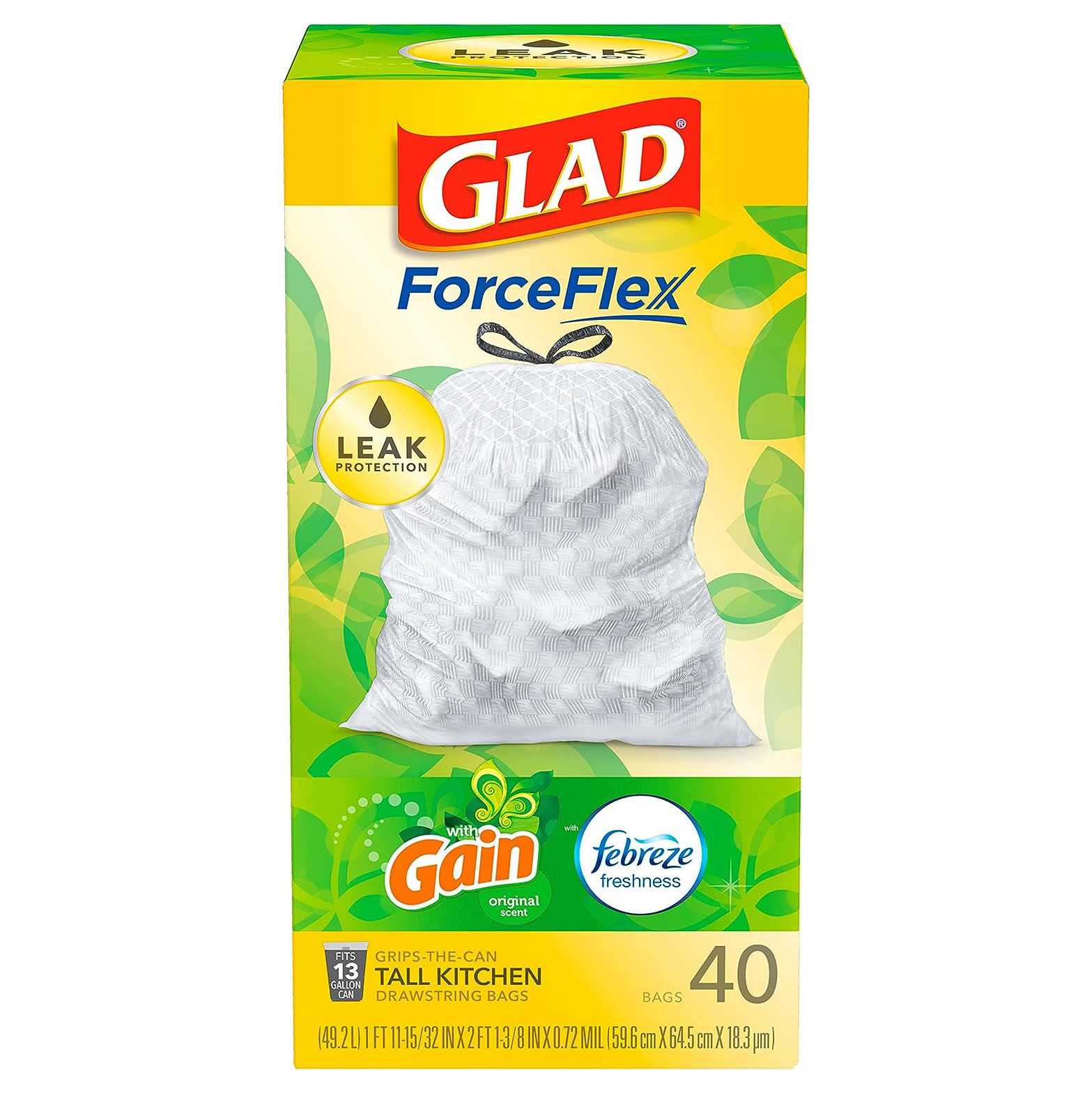 Glad Protection Series Force Flex Drawstring Gain Original Odor Shield 13 Gallon 1/110ct