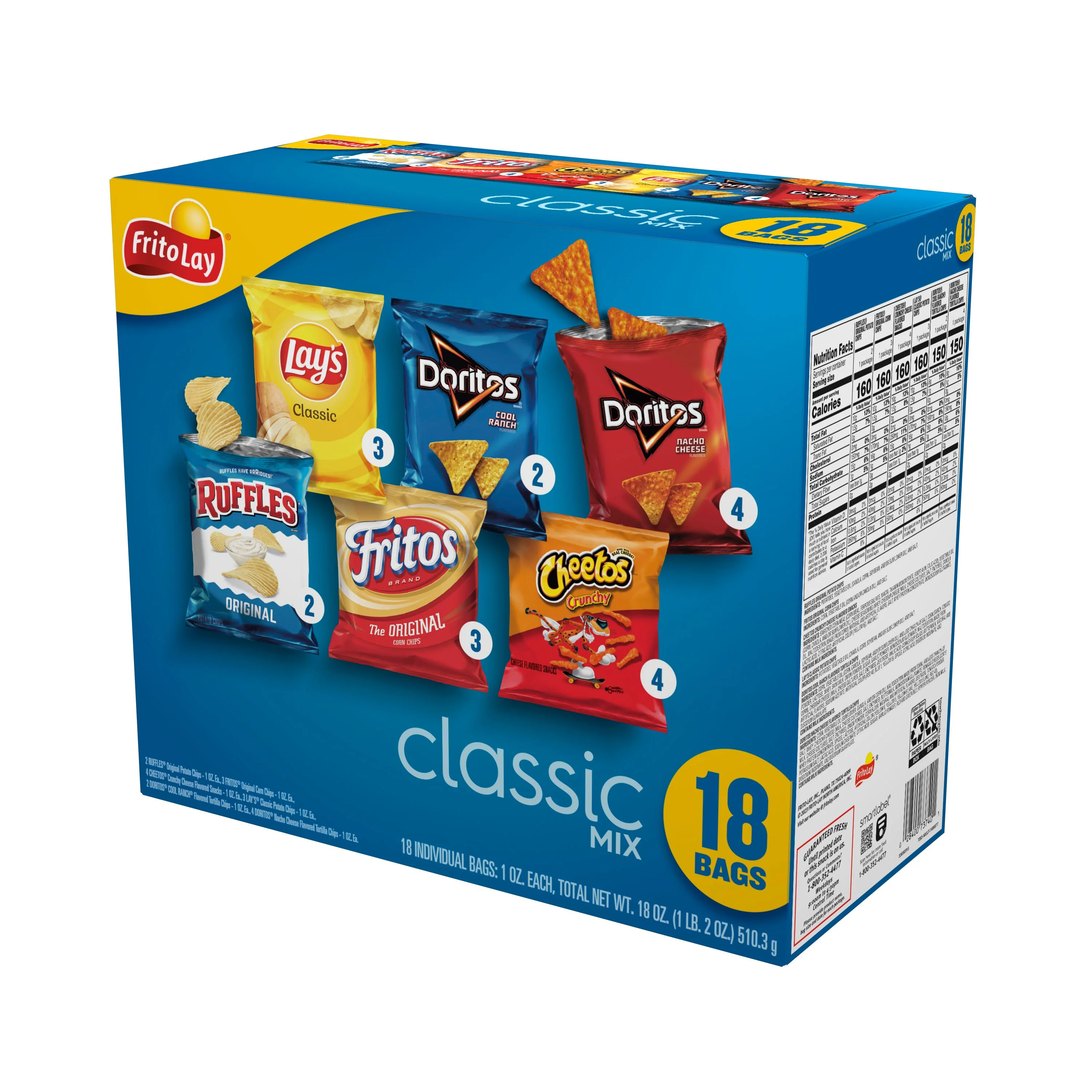 Frito Lay Classic Mix Chips Variety Pack, 1 oz, 18 Count