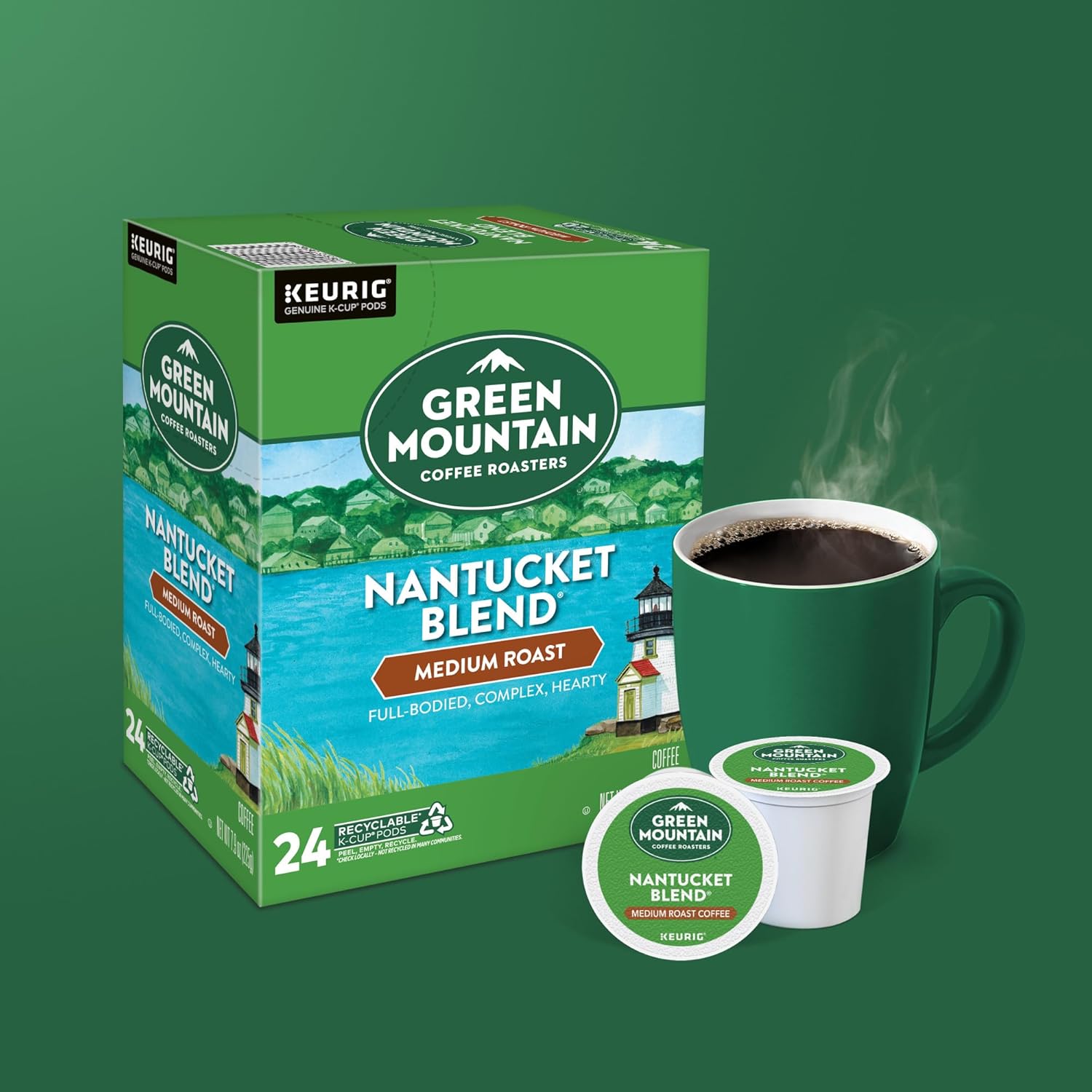 Green Mountain Coffee Roasters Half Caff Keurig Single-Serve K-Cup pods, Medium Roast Coffee, 72 Count (6 Packs of 12)