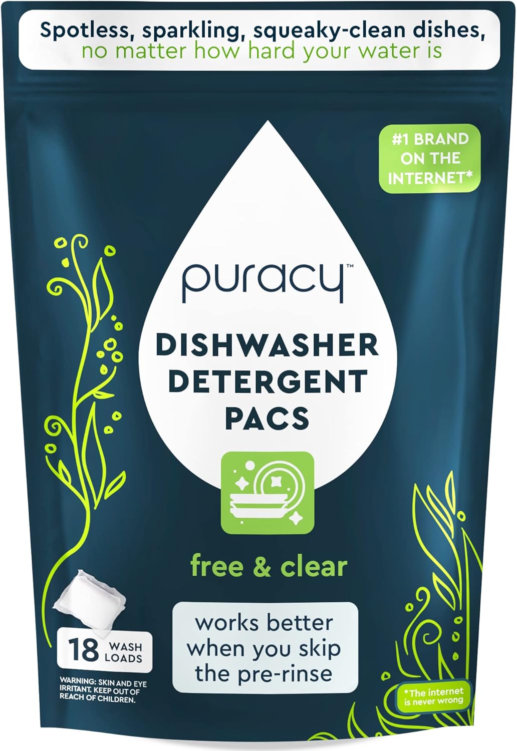 Puracy Dishwasher Pods 50 Count, Natural Dishwasher Detergent, Free & Clear Dish Tabs, Tiktok Trend Items, Enzyme-Powered, Spot & Residue-Free, Must Haves from Tiktok Made Me Buy It